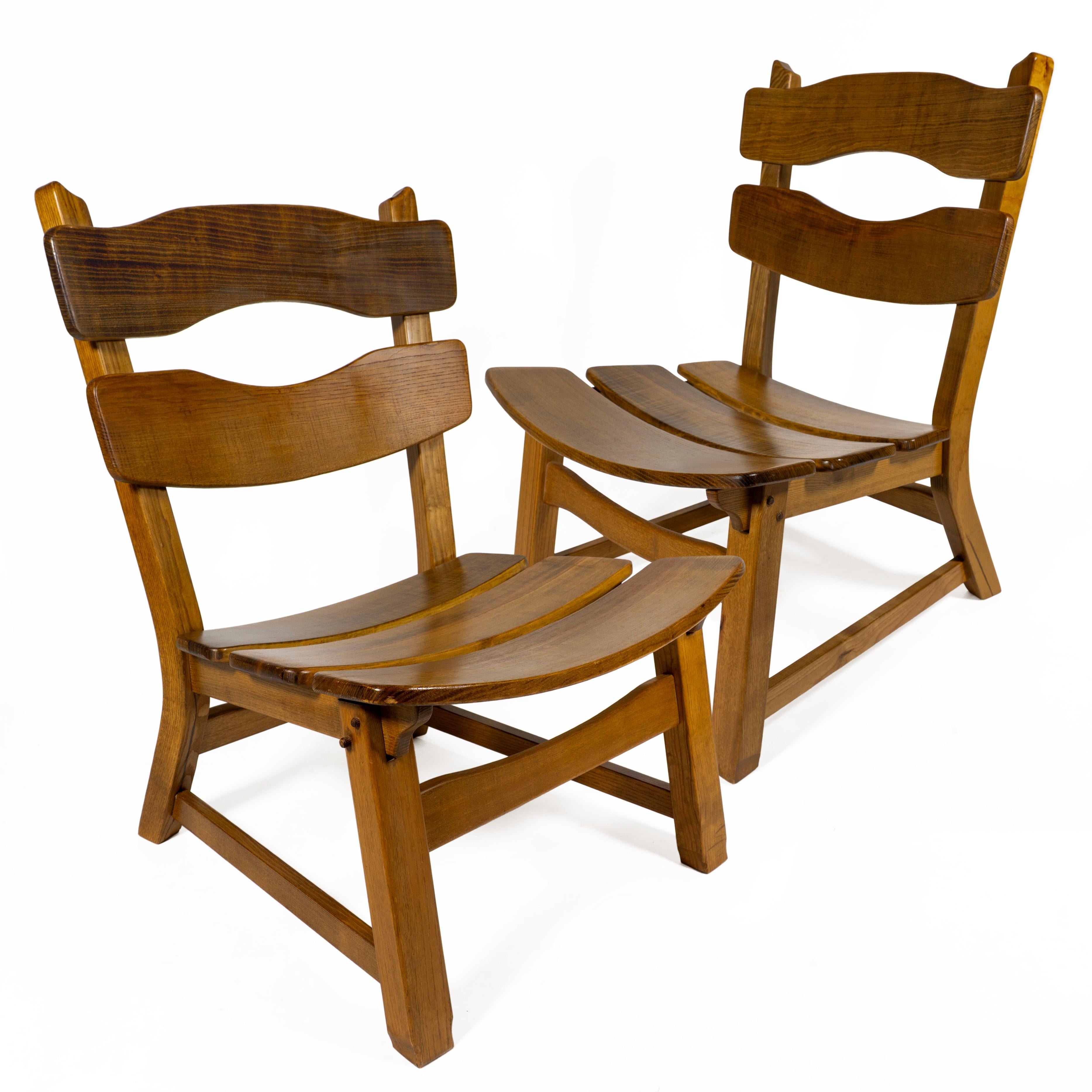 Vintage Brutalist Set of 3 Oak Fireplace Lounge Chair & Table Dittmann for AWA For Sale 4
