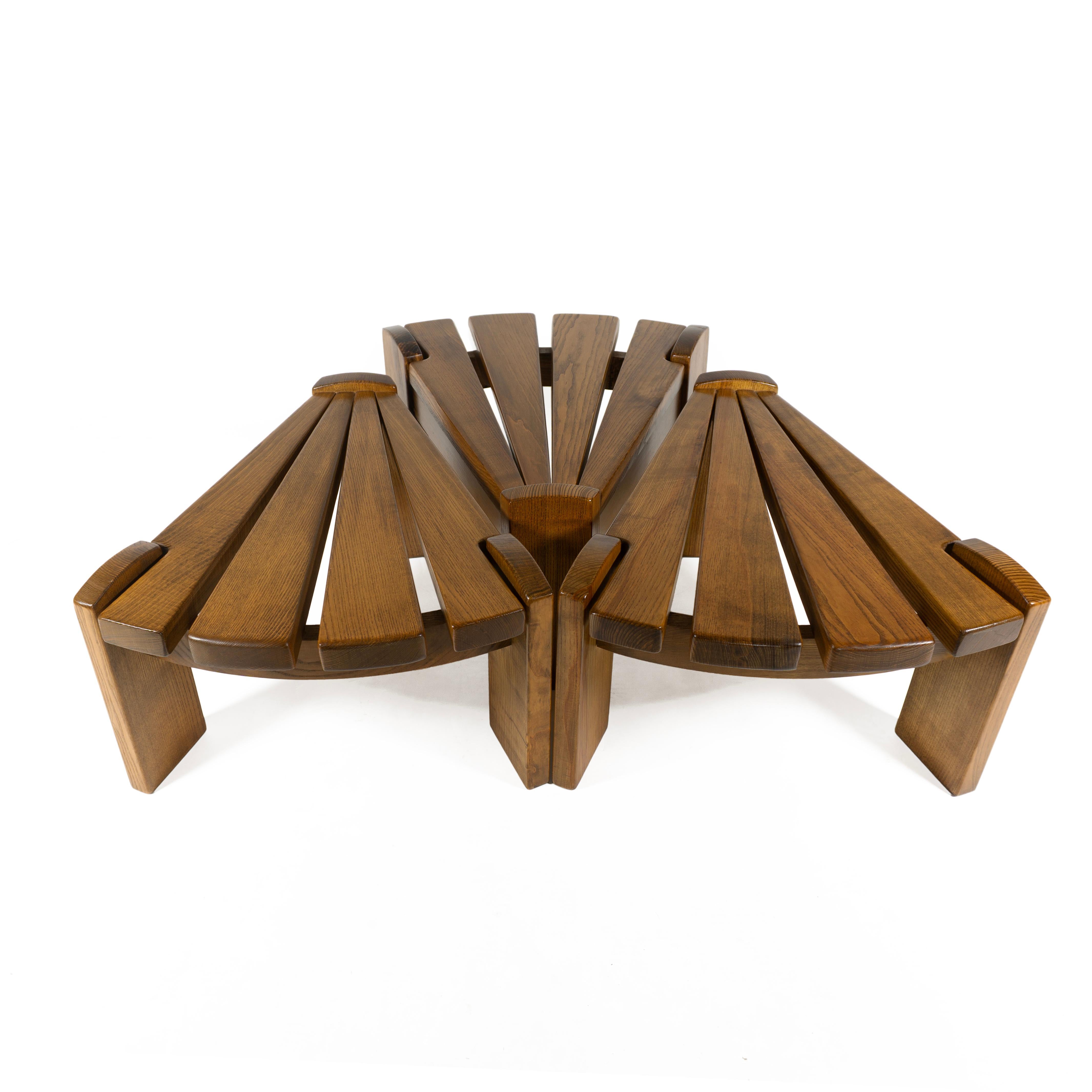 Vintage Brutalist Set of 3 Oak Fireplace Lounge Chair & Table Dittmann for AWA For Sale 7