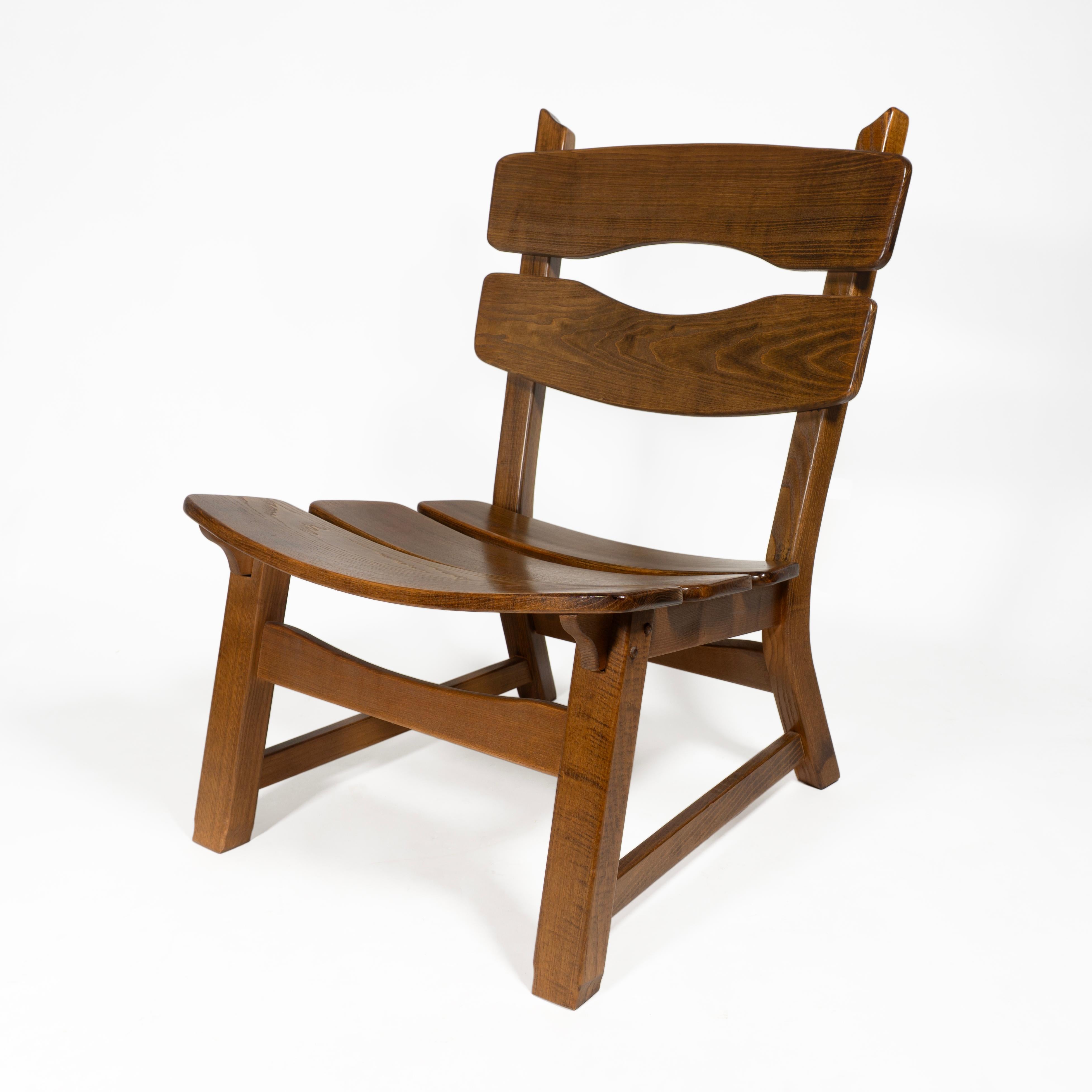 Dutch Vintage Brutalist Set of 3 Oak Fireplace Lounge Chair & Table Dittmann for AWA For Sale