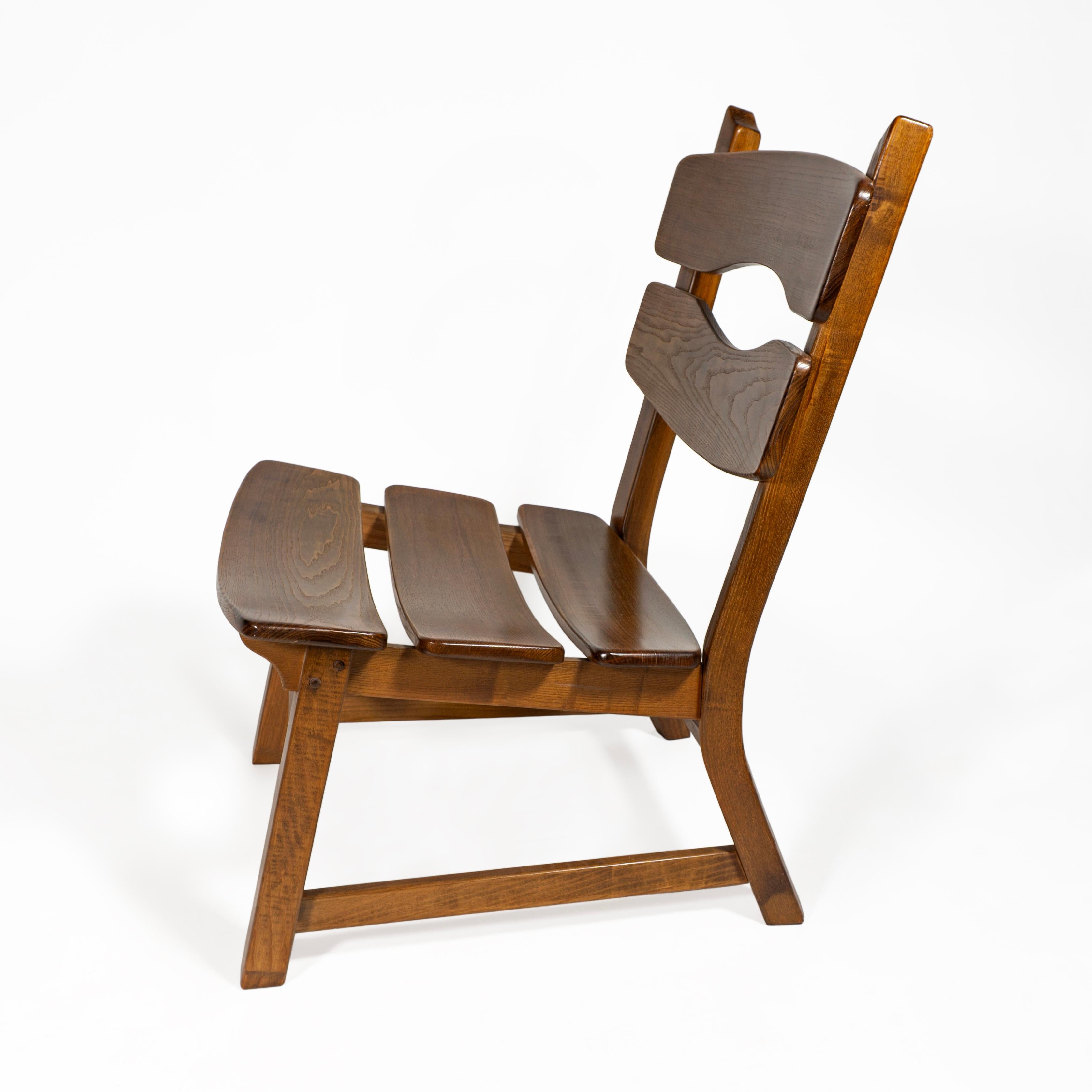 Stained Vintage Brutalist Set of 3 Oak Fireplace Lounge Chair & Table Dittmann for AWA For Sale