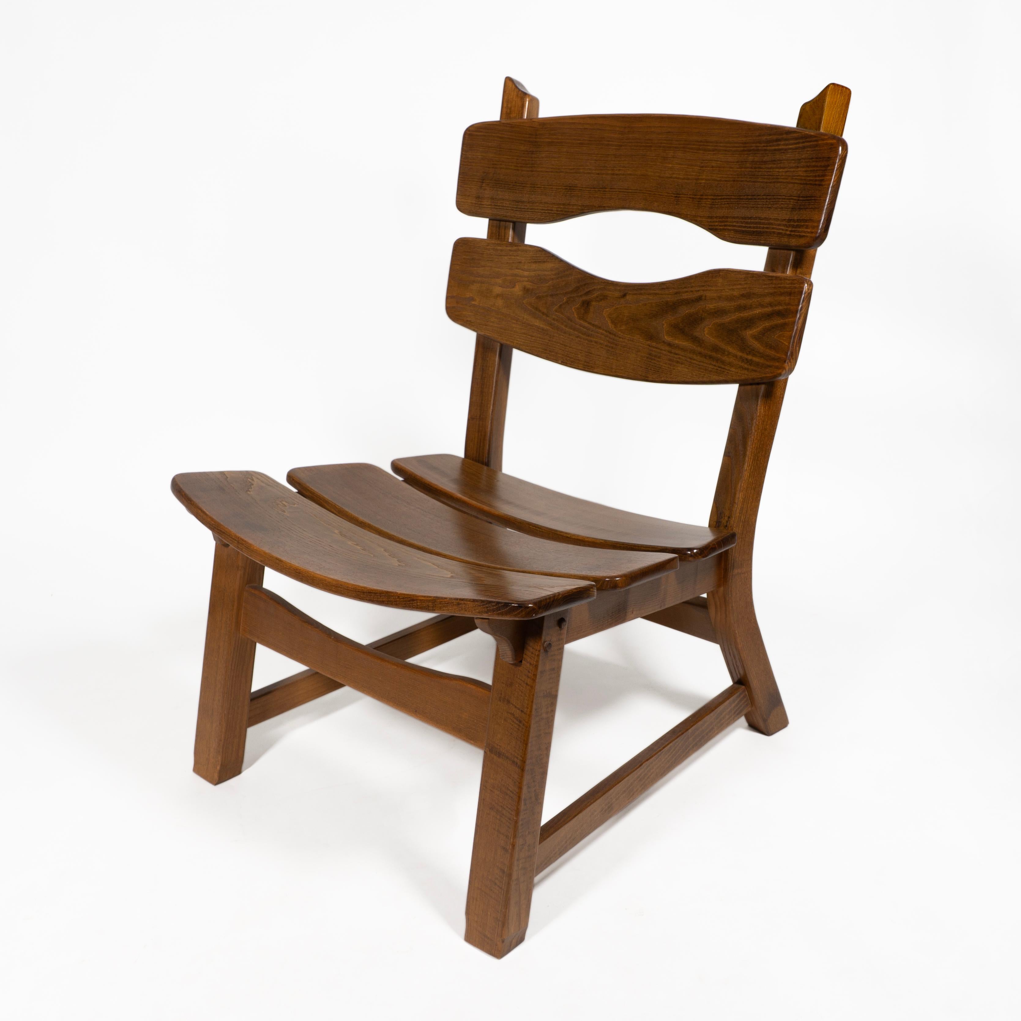 Vintage Brutalist Set of 3 Oak Fireplace Lounge Chair & Table Dittmann for AWA For Sale 1