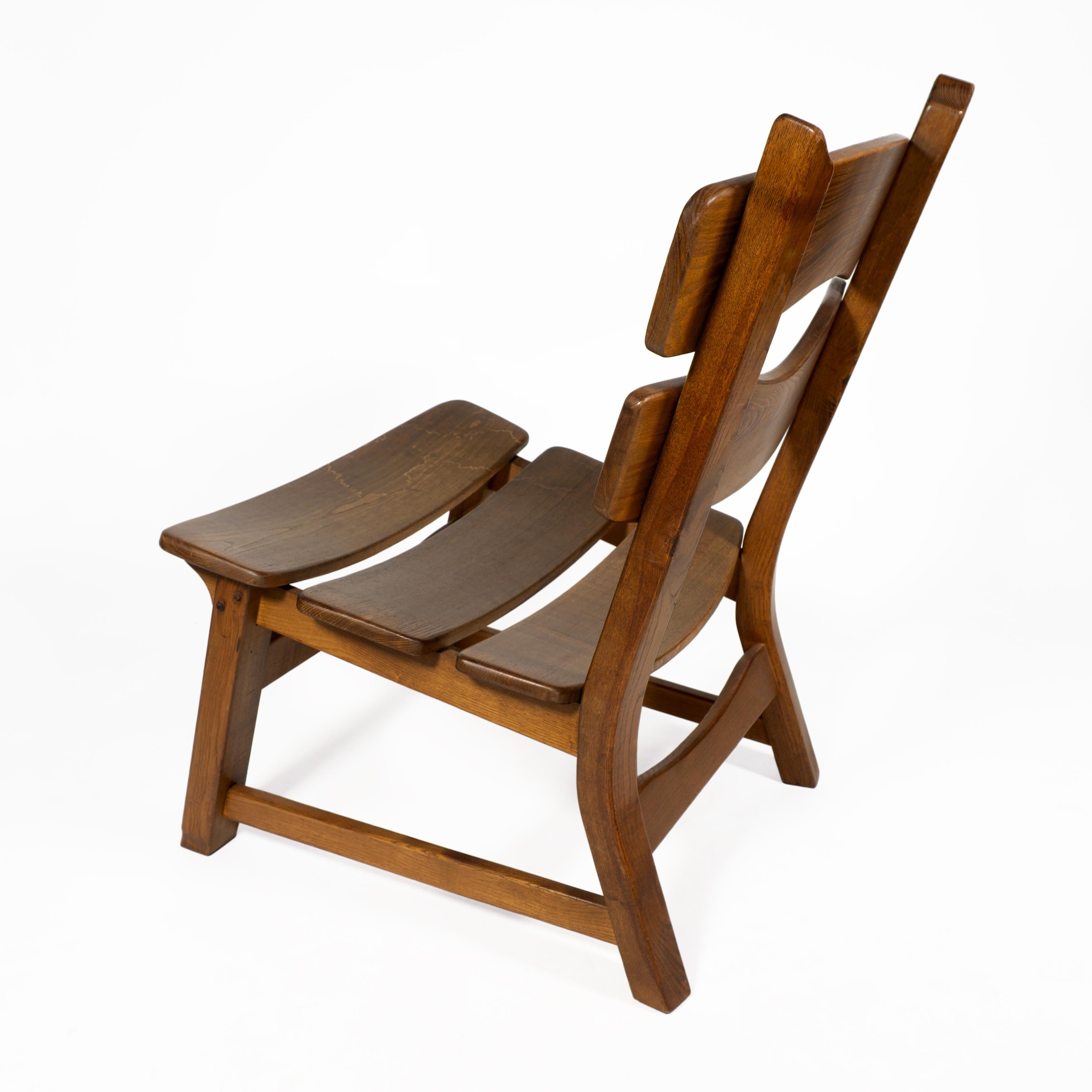 Vintage Brutalist Set of 3 Oak Fireplace Lounge Chair & Table Dittmann for AWA For Sale 2