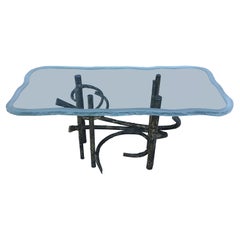 Mesa Auxiliar Brutalista Vintage con Tapa de Cristal Esmerilado de Bordes Dentados Personalizada