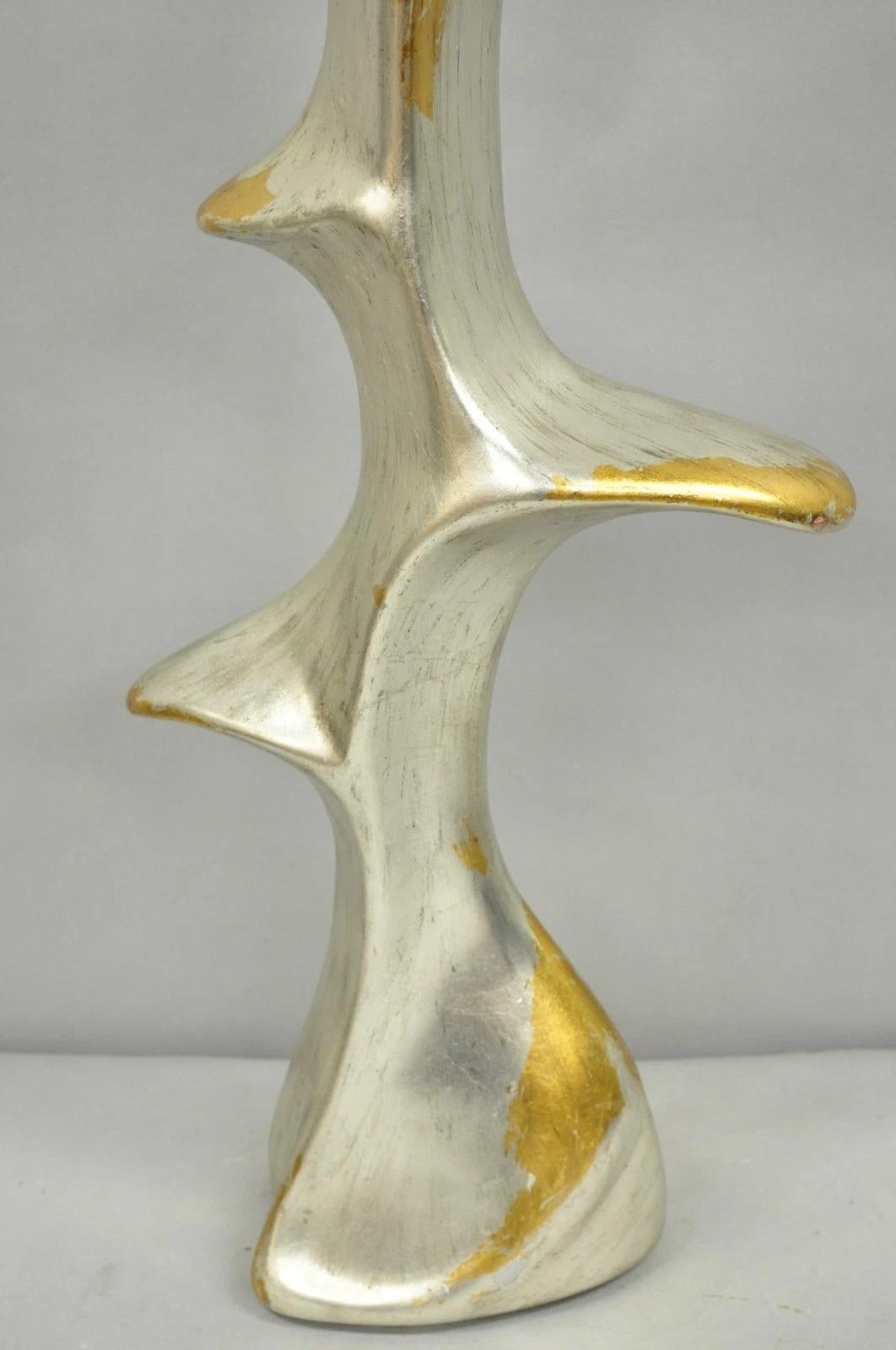 Mid-Century Modern Vintage Brutalist Silver Gold Leaf Sculptural Ceramic Large Abstract Table Lamp For Sale