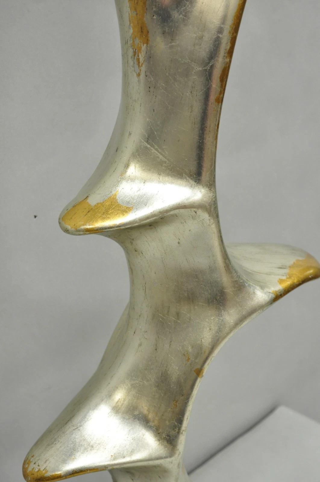Unknown Vintage Brutalist Silver Gold Leaf Sculptural Ceramic Large Abstract Table Lamp For Sale