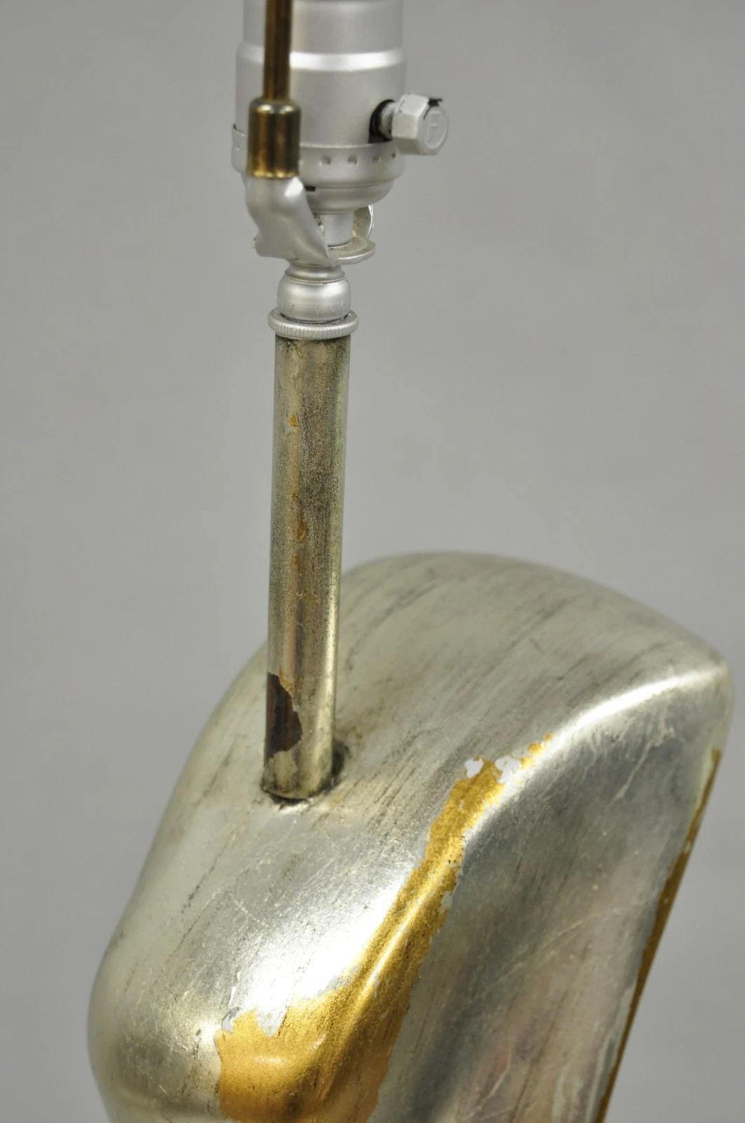 Vintage Brutalist Silver Gold Leaf Sculptural Ceramic Large Abstract Table Lamp For Sale 3