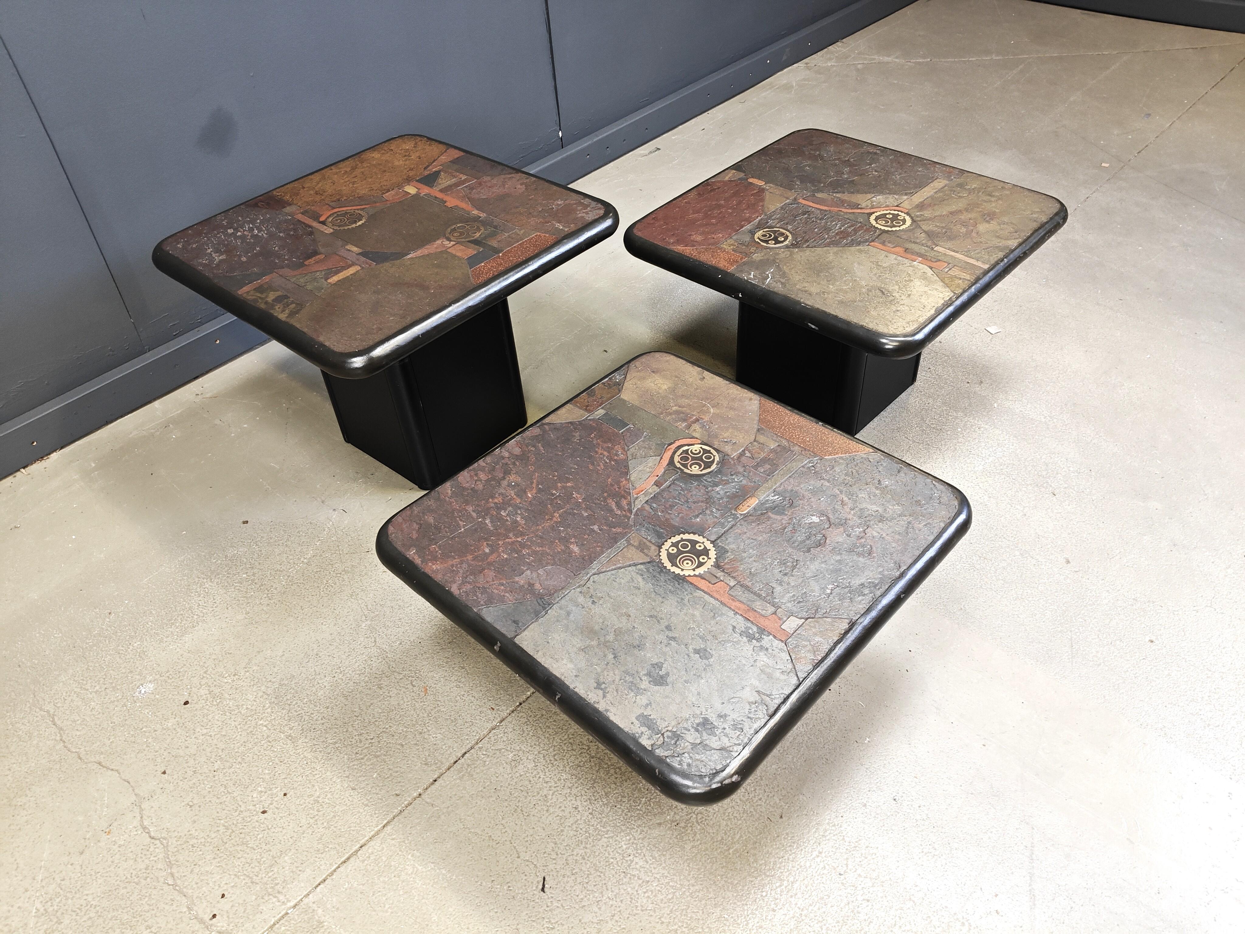 Vintage brutalist slate stone nesting by C. Kneip, 1990s For Sale 3