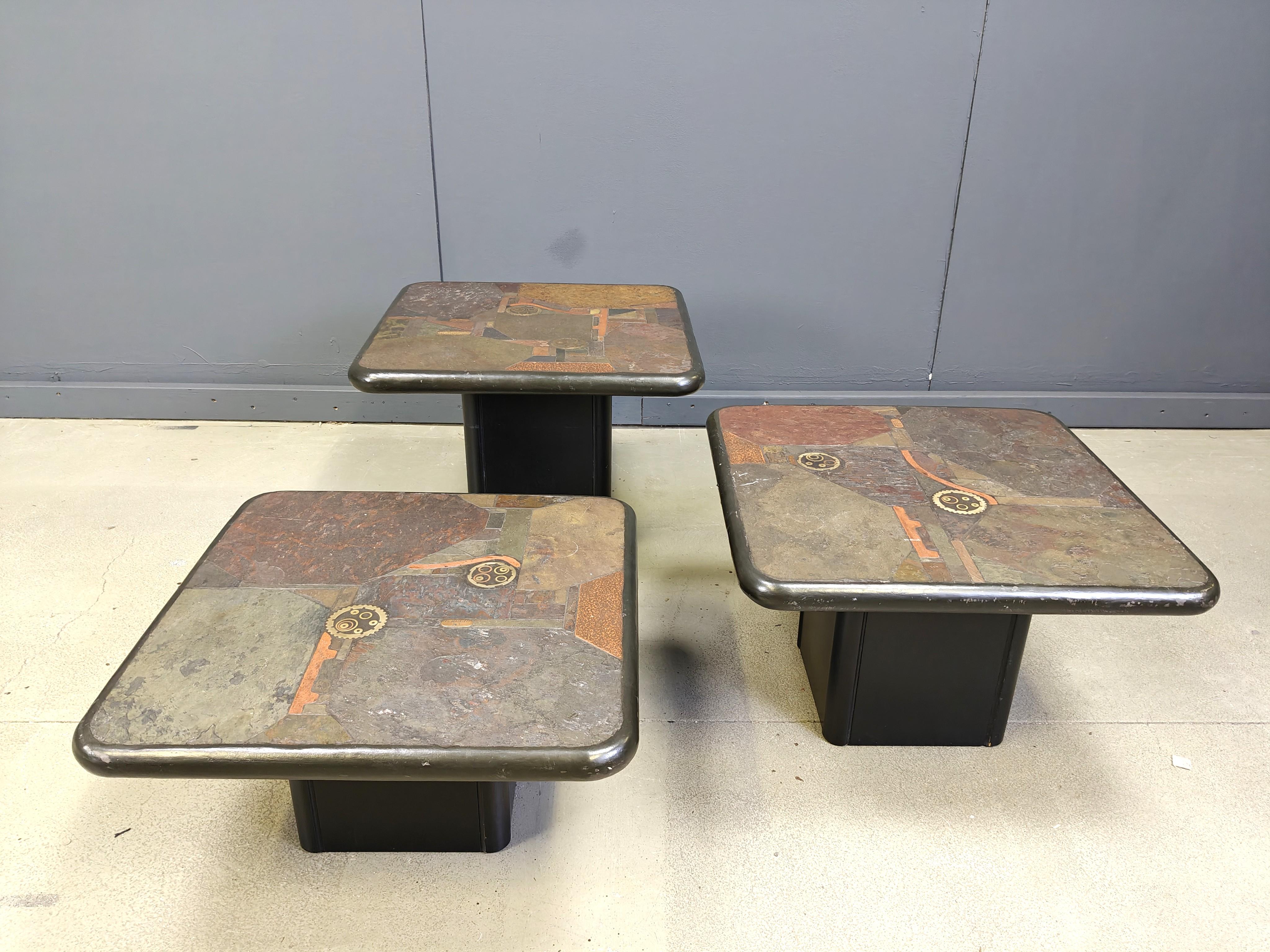 Vintage brutalist slate stone nesting by C. Kneip, 1990s For Sale 5