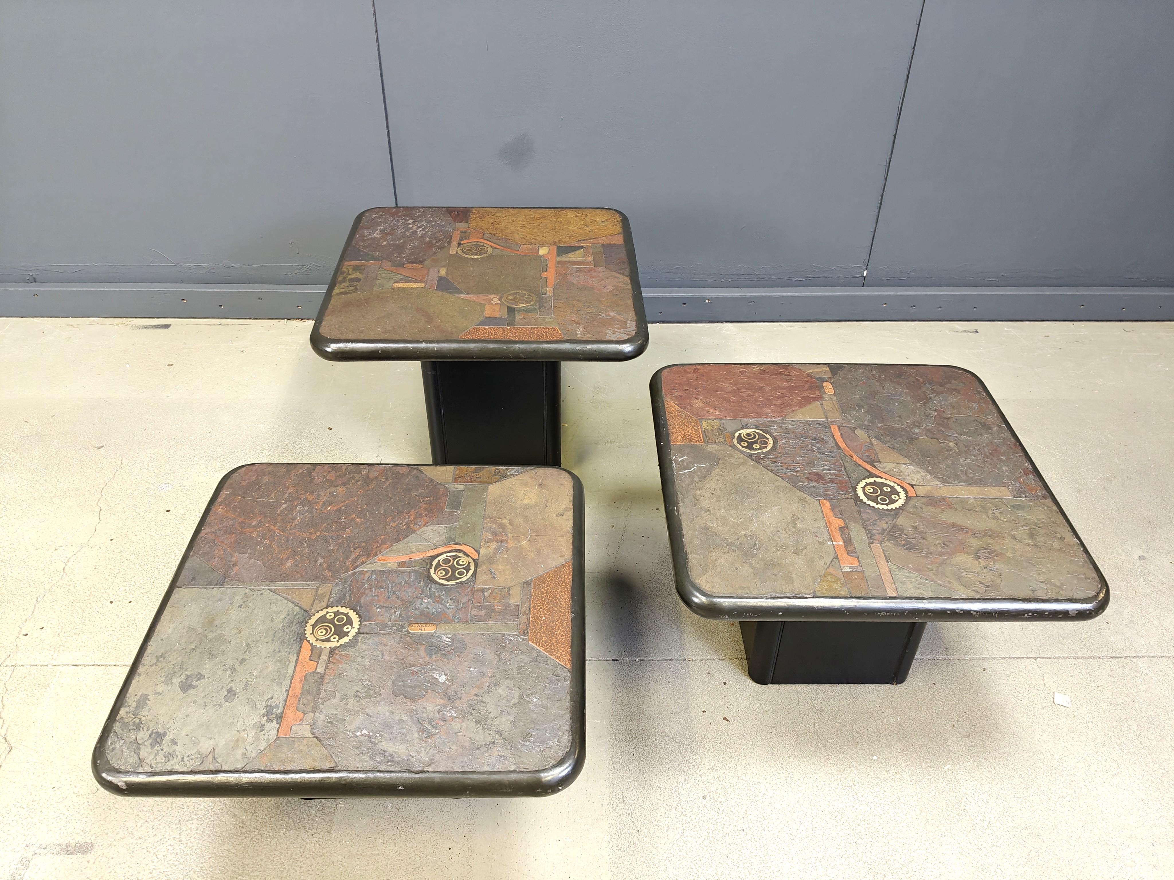 Vintage brutalist slate stone nesting by C. Kneip, 1990s For Sale 6
