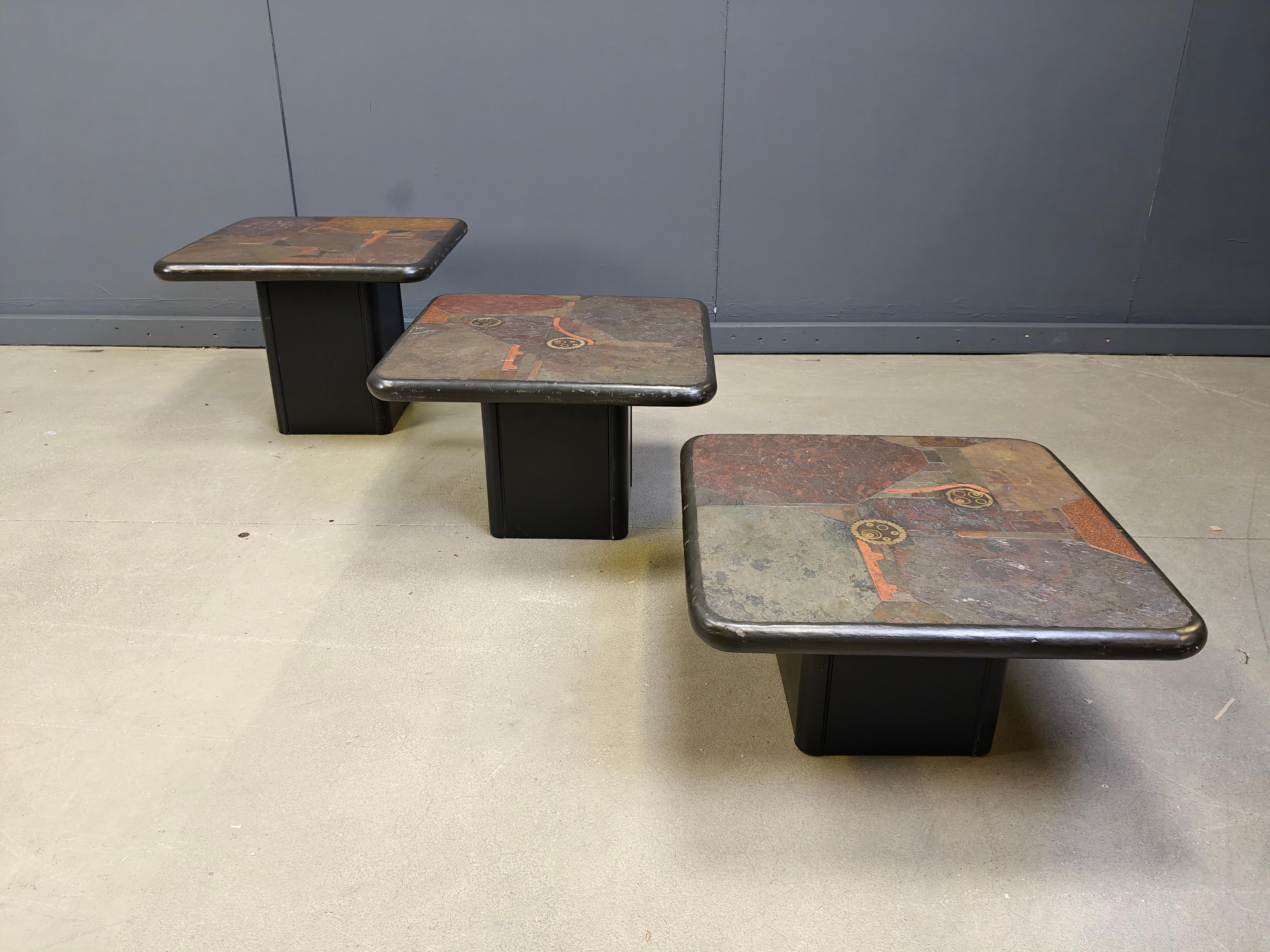 Brutalist Vintage brutalist slate stone nesting by C. Kneip, 1990s For Sale