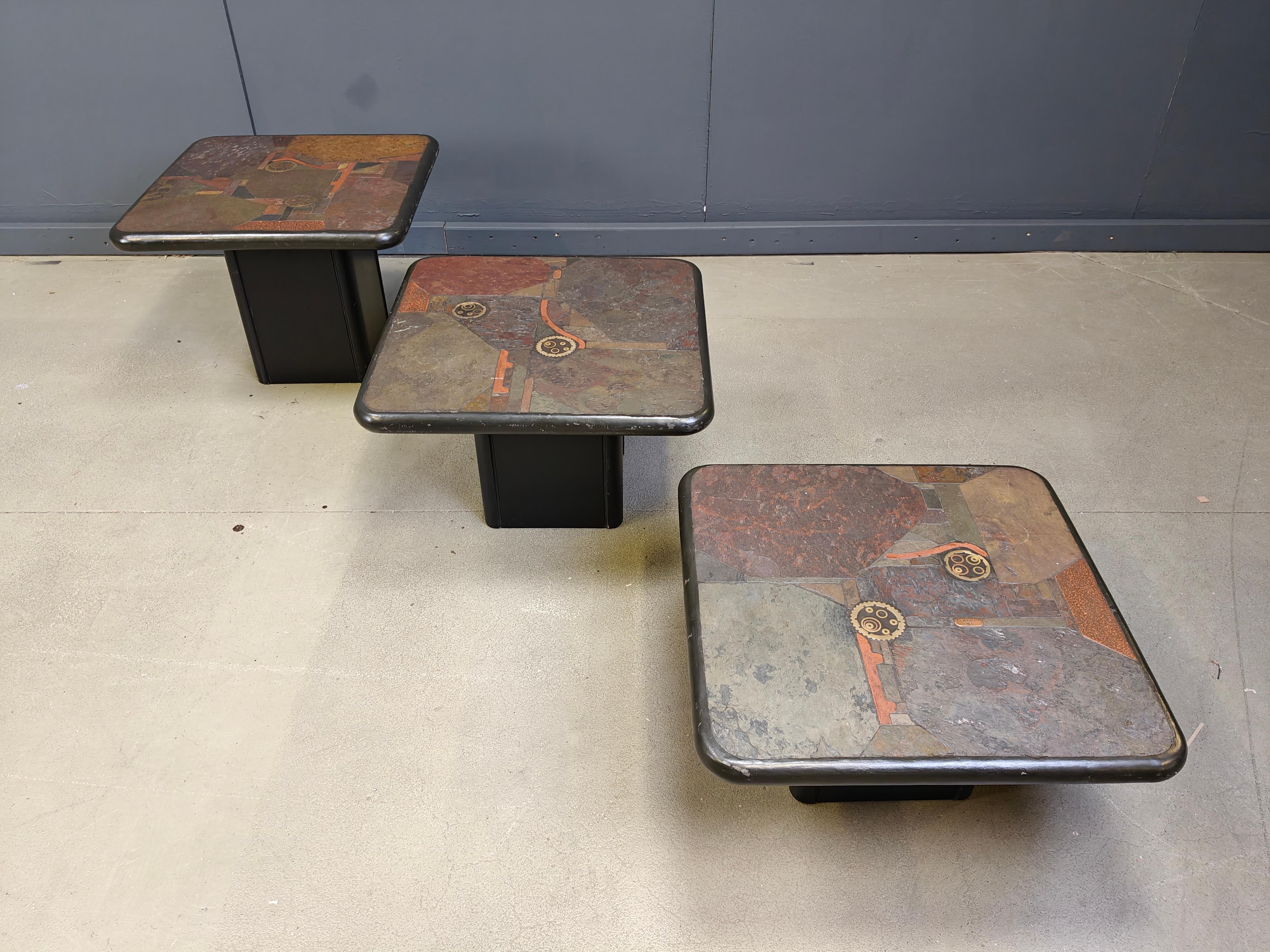 German Vintage brutalist slate stone nesting by C. Kneip, 1990s For Sale