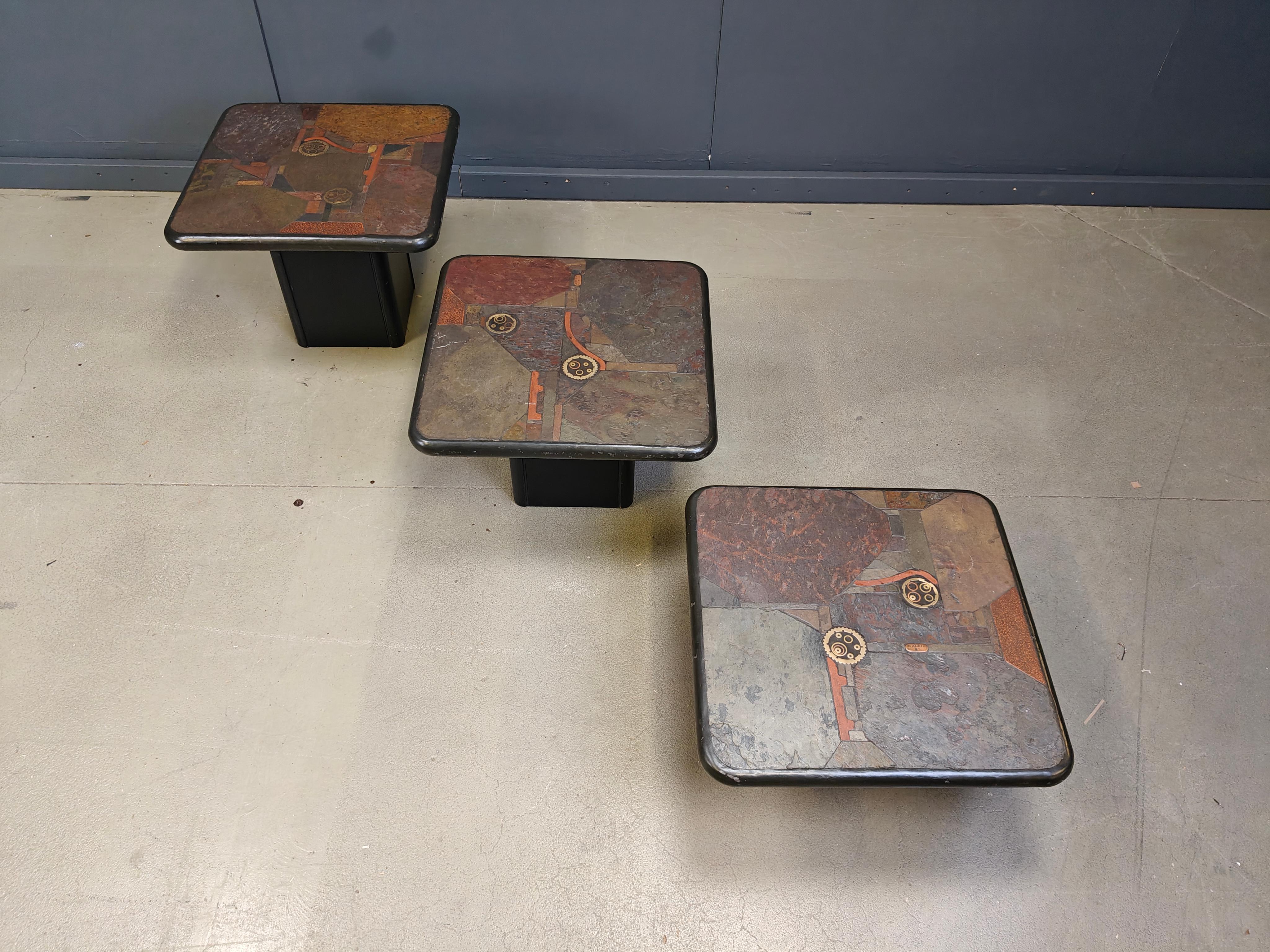 Vintage brutalist slate stone nesting by C. Kneip, 1990s In Good Condition For Sale In Leuven, Vlaams Gewest