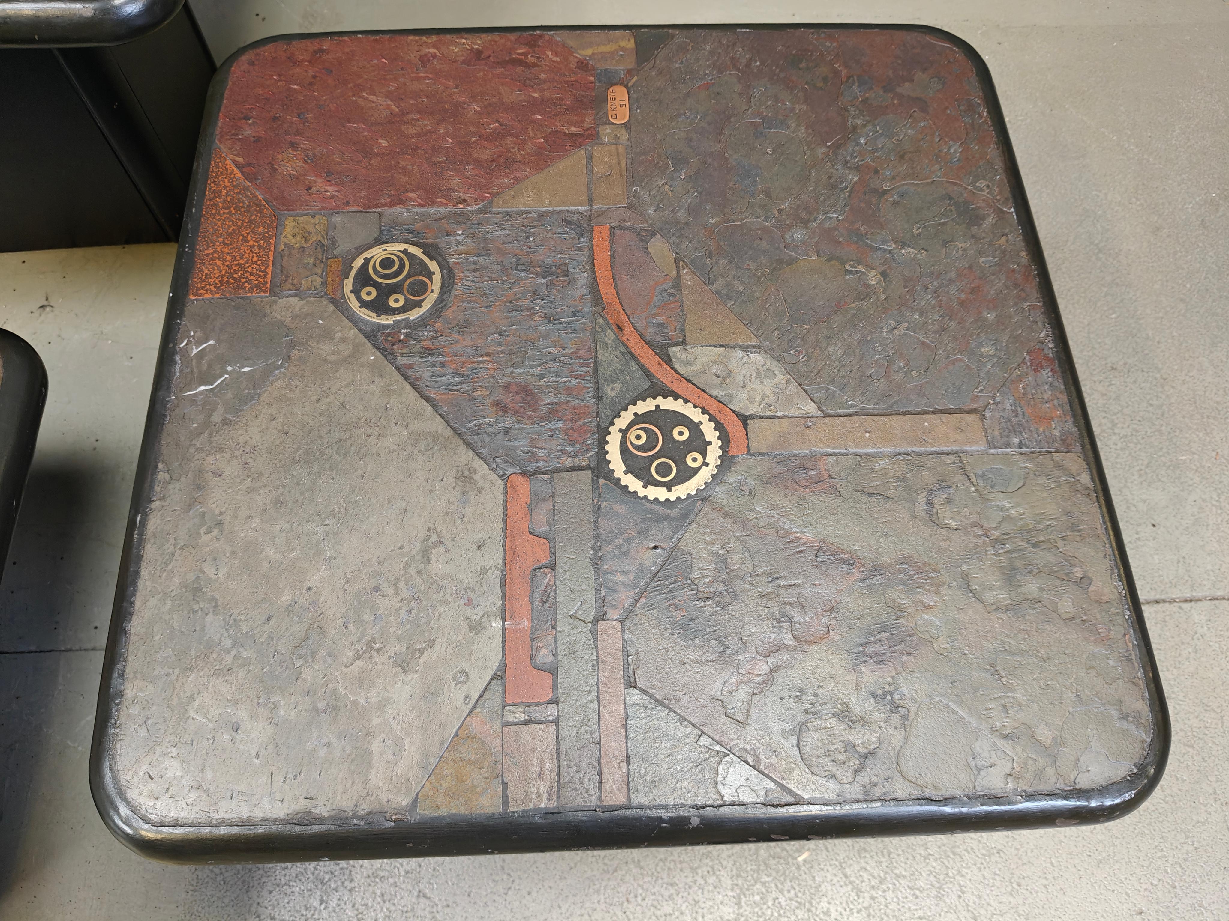 Stone Vintage brutalist slate stone nesting by C. Kneip, 1990s For Sale