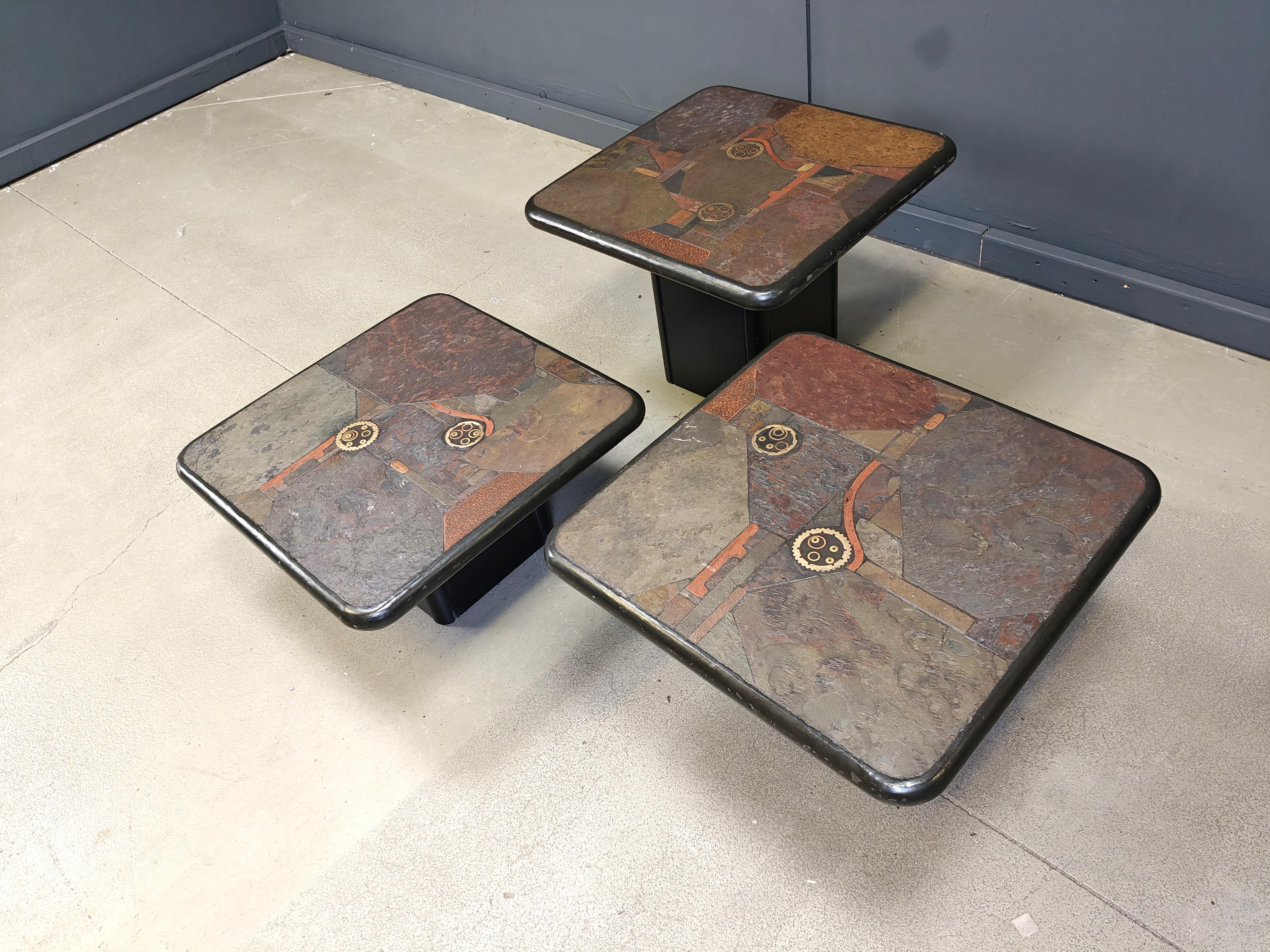 Vintage brutalist slate stone nesting by C. Kneip, 1990s For Sale 2