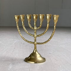 Bougeoir Menora Vintage Brutalist en laiton massif à 7 branches