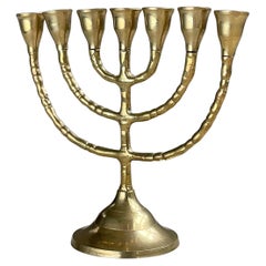 Vintage Brutalist solid brass 7-Arm Menora Candleholder