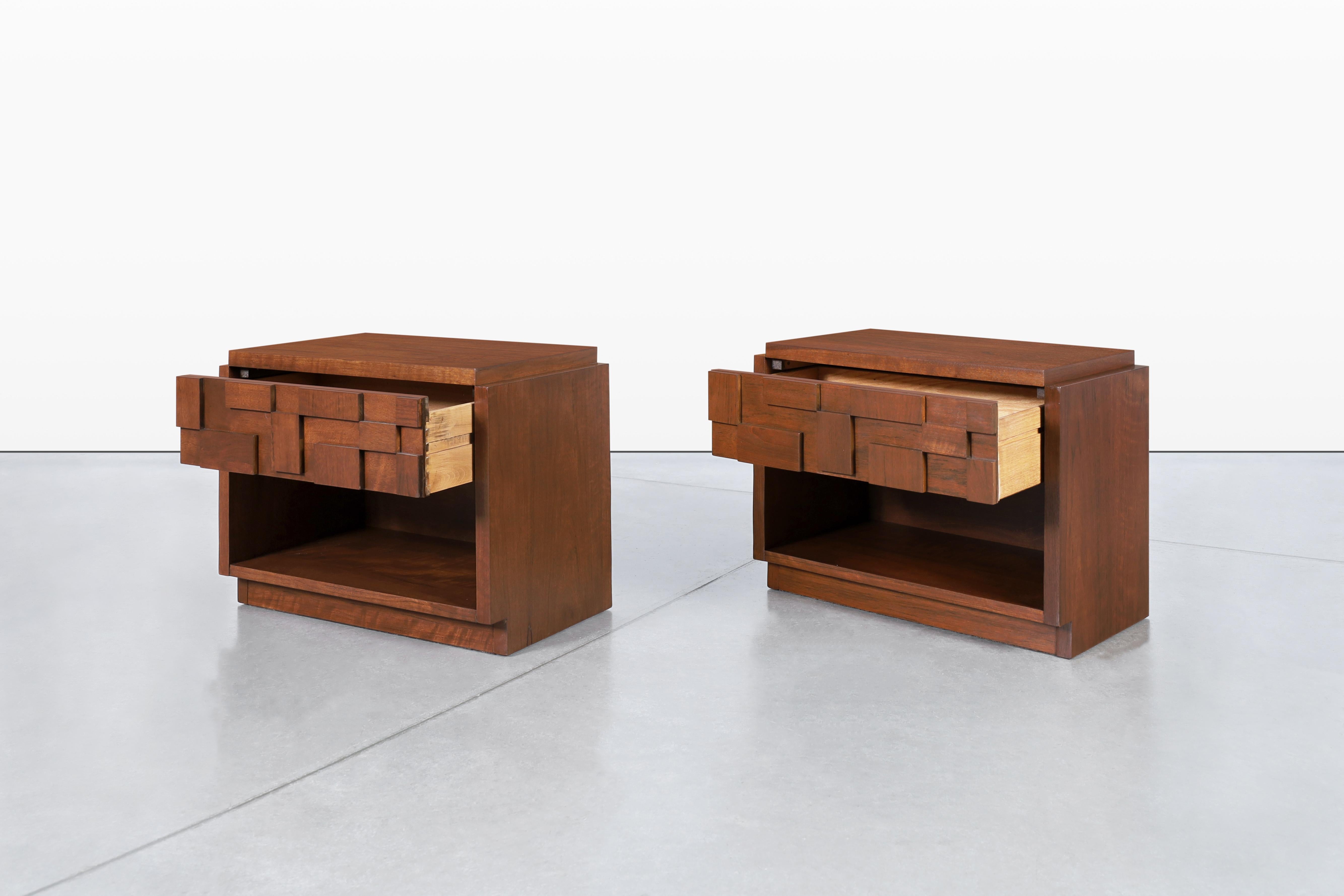 Mid-Century Modern Vintage Brutalist “Staccato” Nightstands by Lane