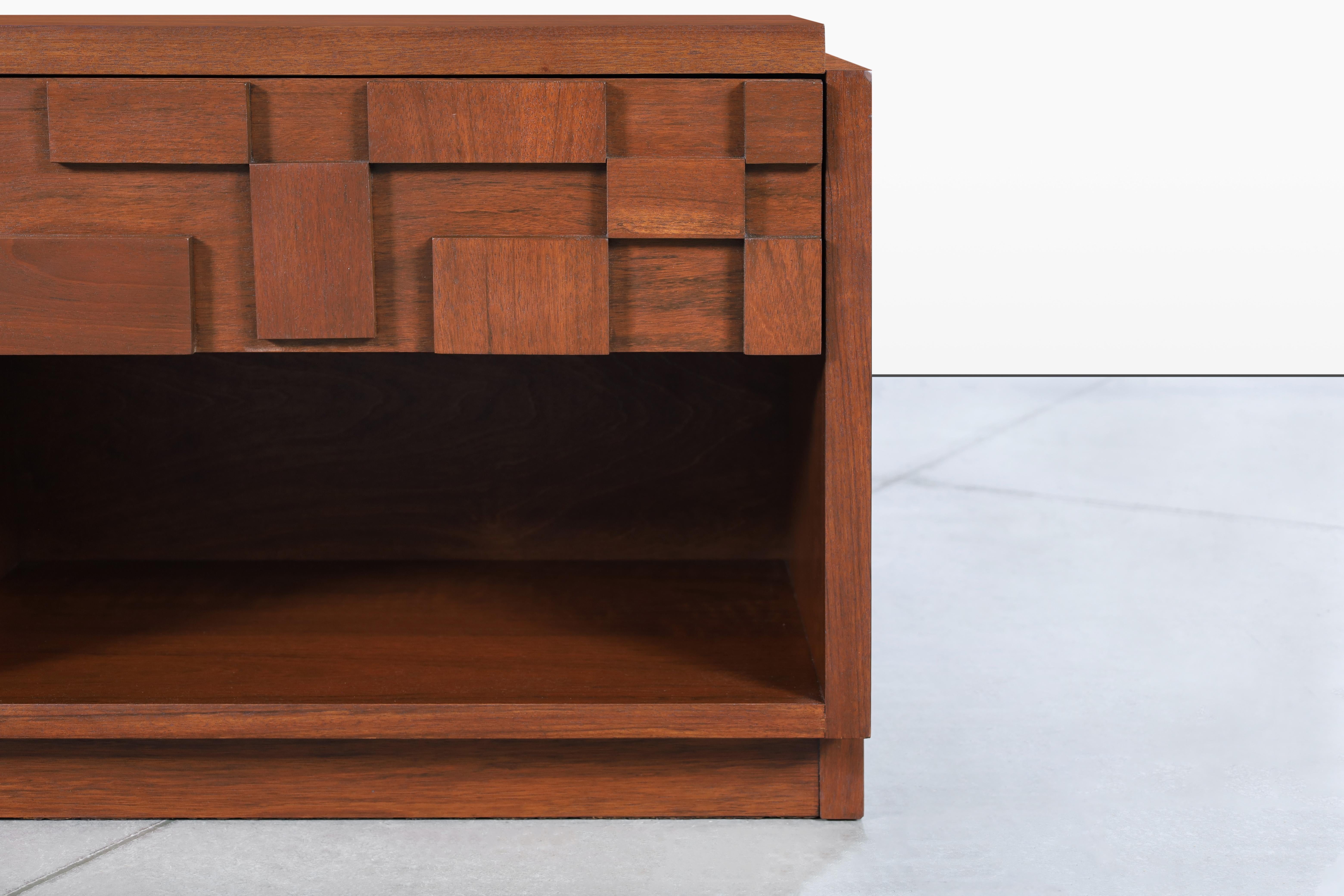 Walnut Vintage Brutalist “Staccato” Nightstands by Lane