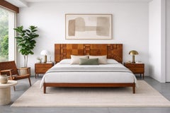Vintage Brutalist “Staccato” Walnut King-Size Headboard by Lane