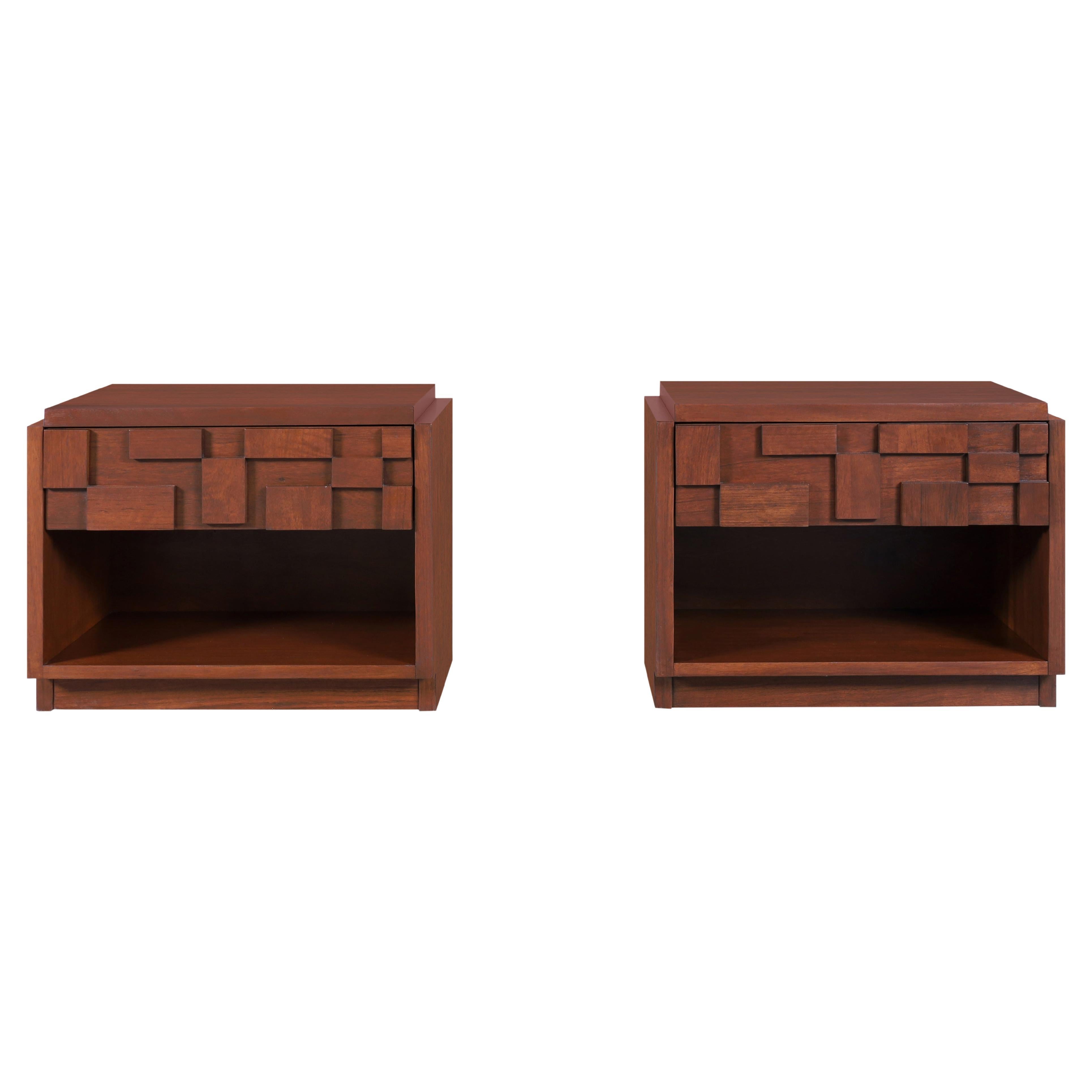 Tables de nuit en noyer "Staccato" Vintage Brutalist by Lane