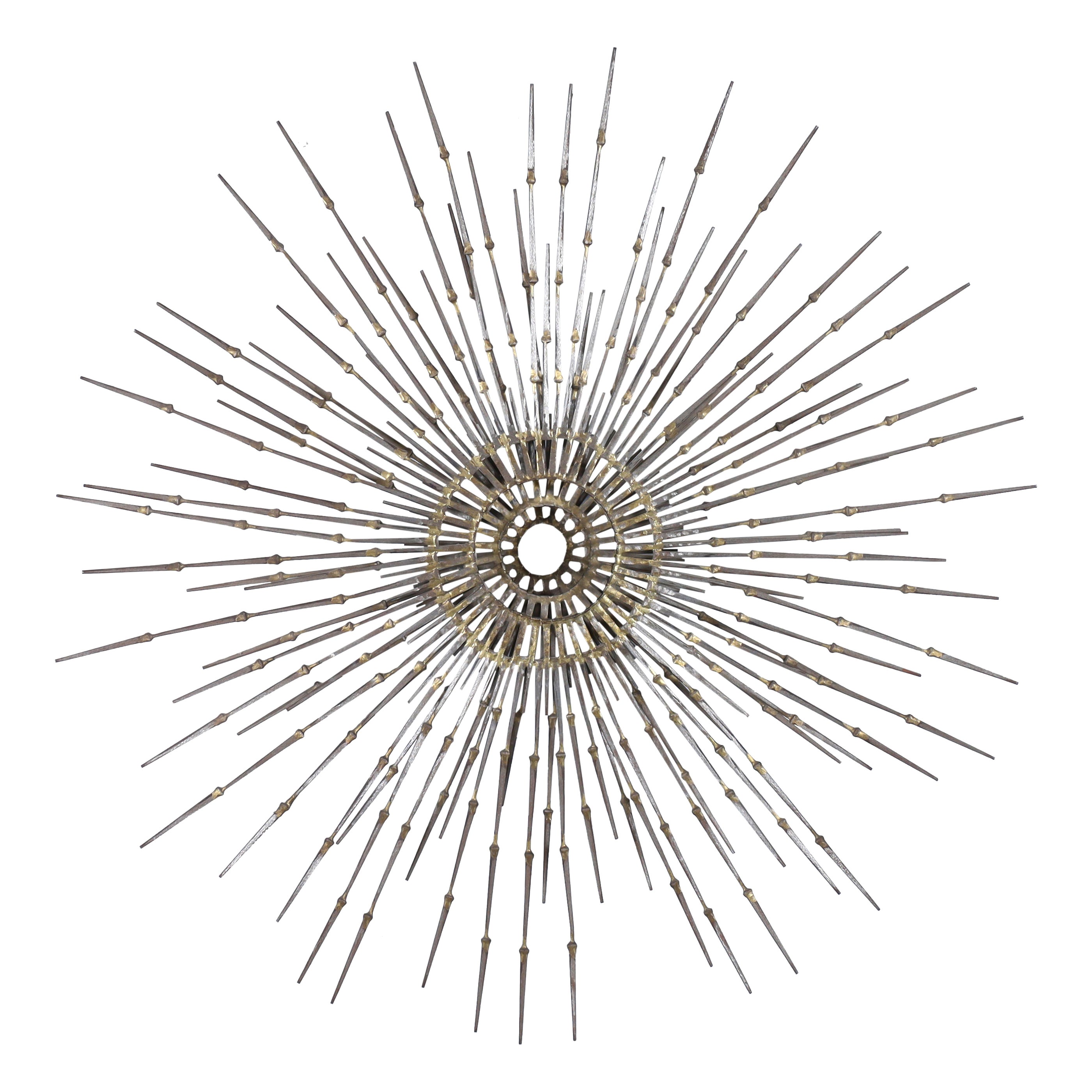 Vintage Brutalist “Starburst” Metal Wall Sculpture by A. Duerst, Signed