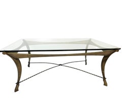 Vintage Brutalist Forged Iron and Glass Coffee Table