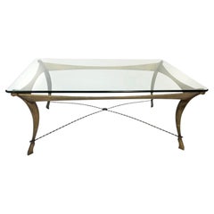 Vintage Brutalist Forged Iron and Glass Coffee Table