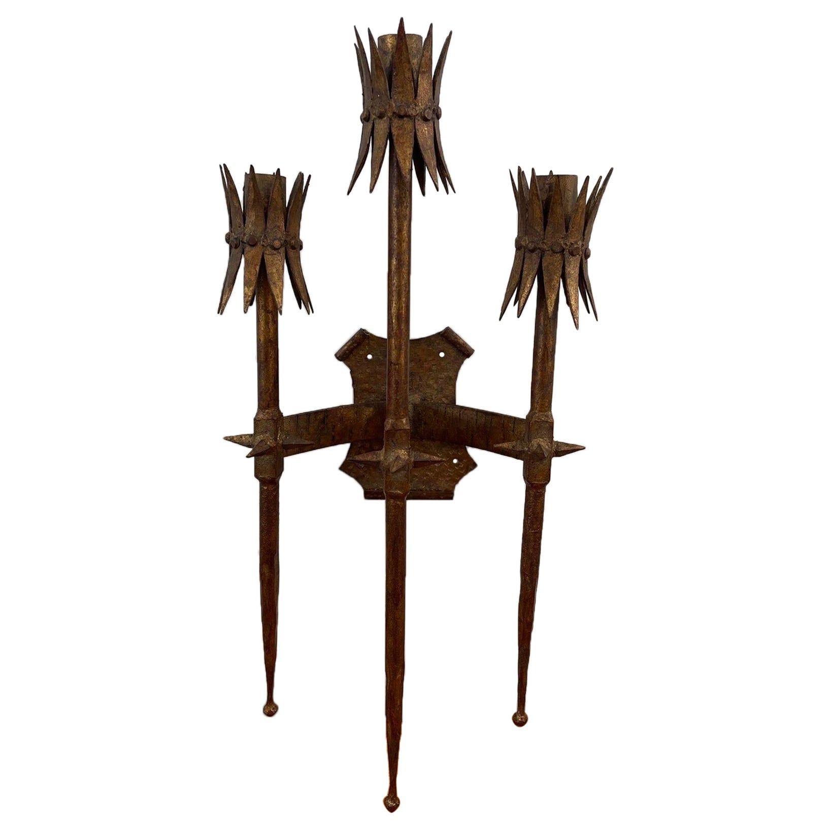 Vintage Brutalist Stil vergoldet Wandleuchter Kerzenhalter