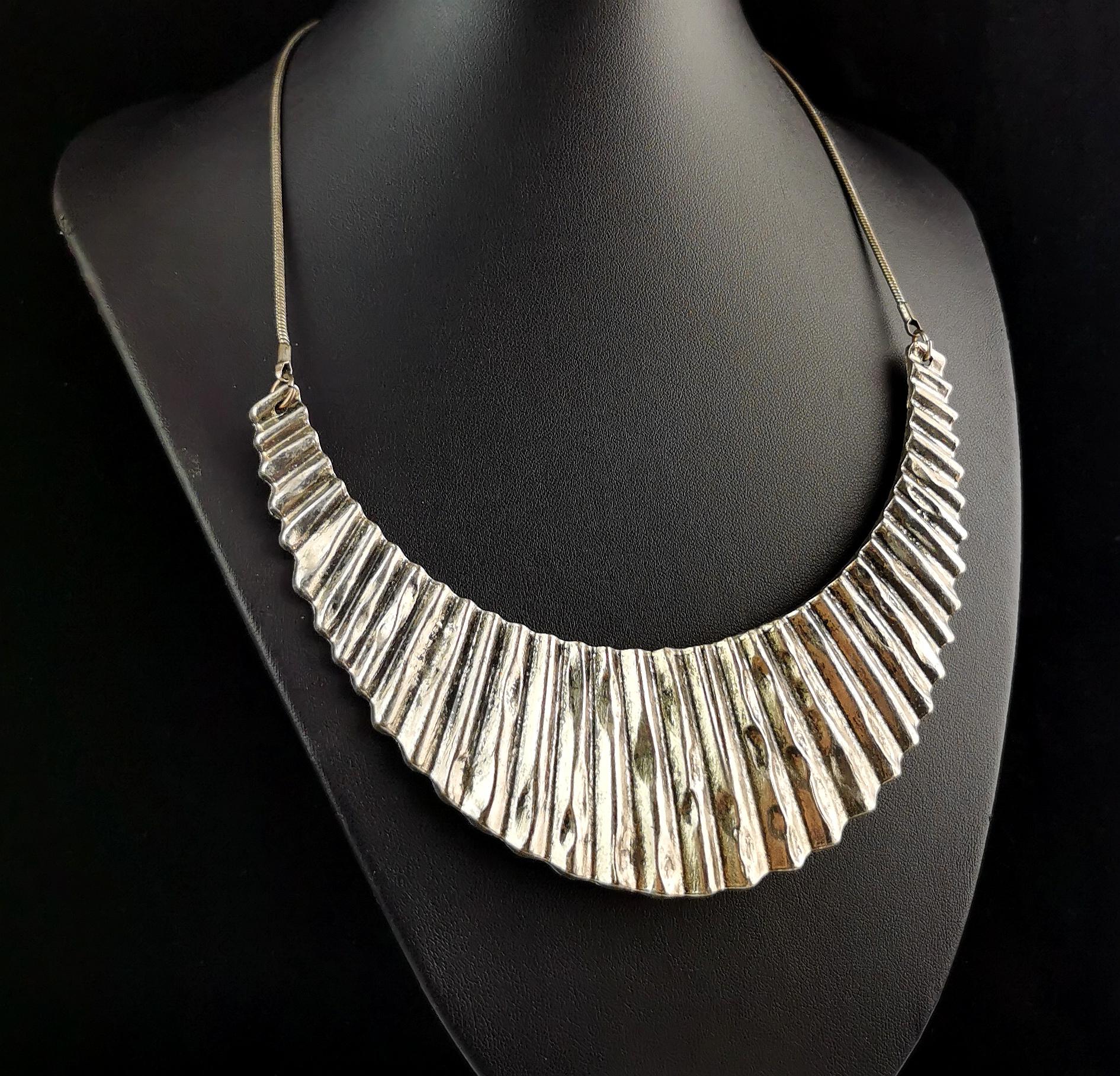 Modernist Vintage Brutalist style metal bib necklace 