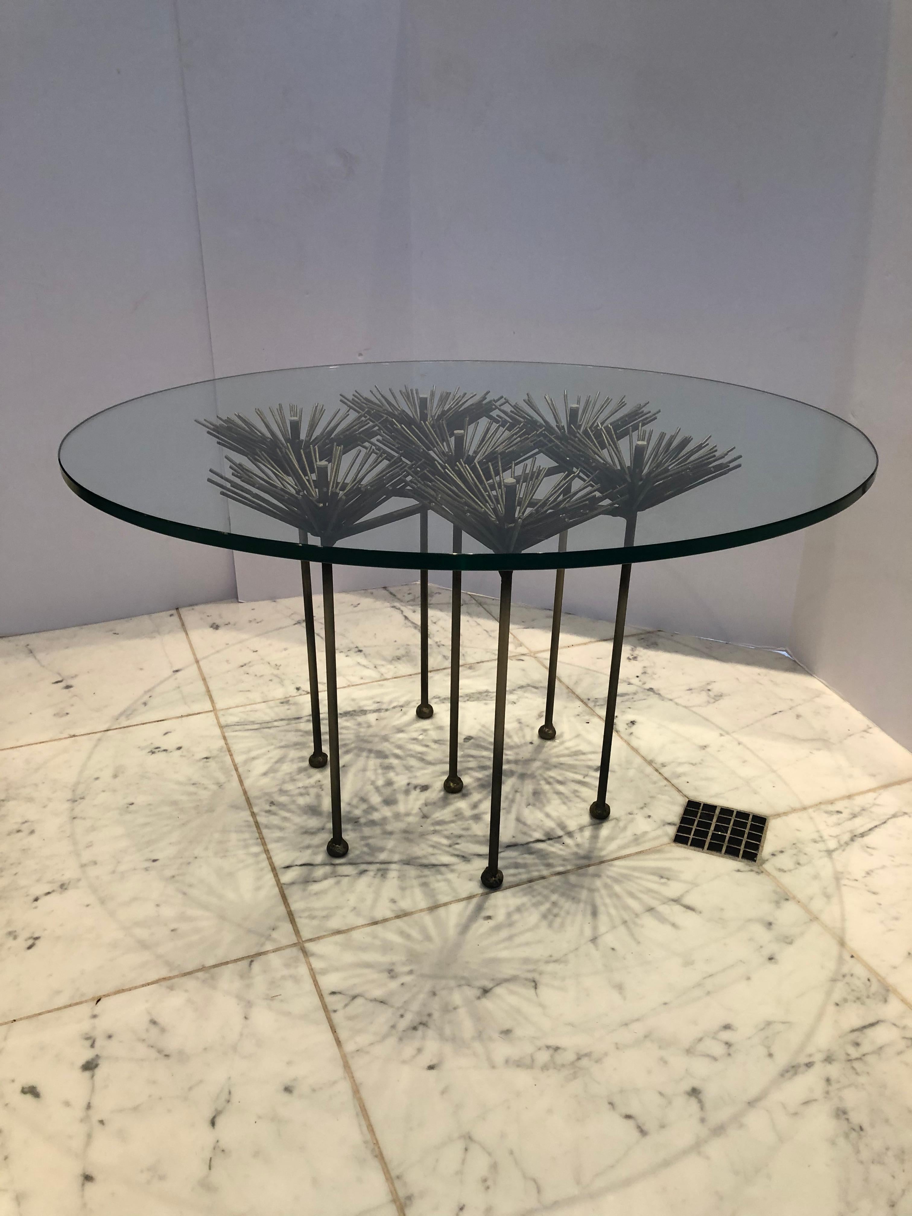 American Vintage Brutalist Style Polished Steel Round Side Table