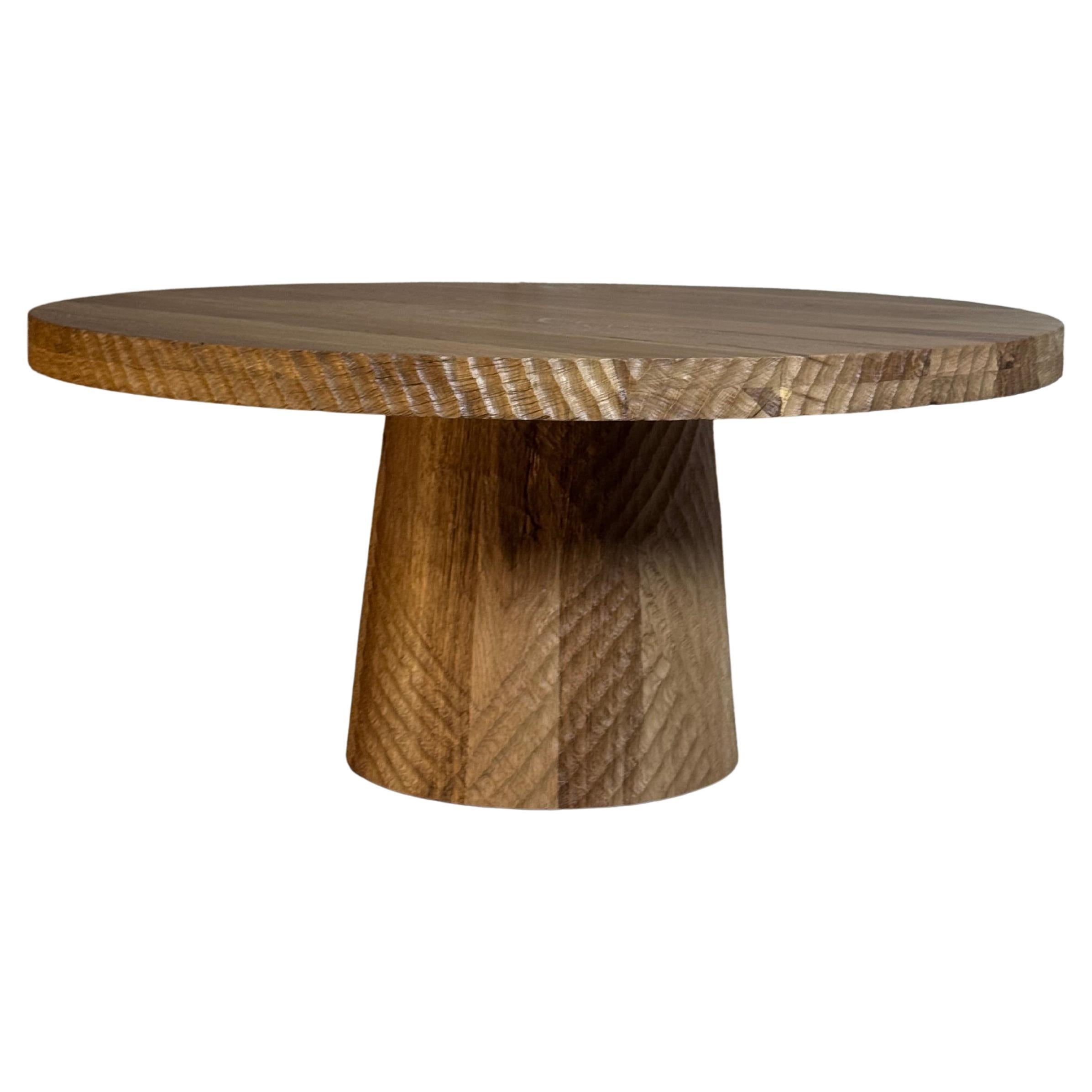 Vintage Brutalist Style Sculpted Round Coffee Table in Aged Oak by Sergio Vulpe