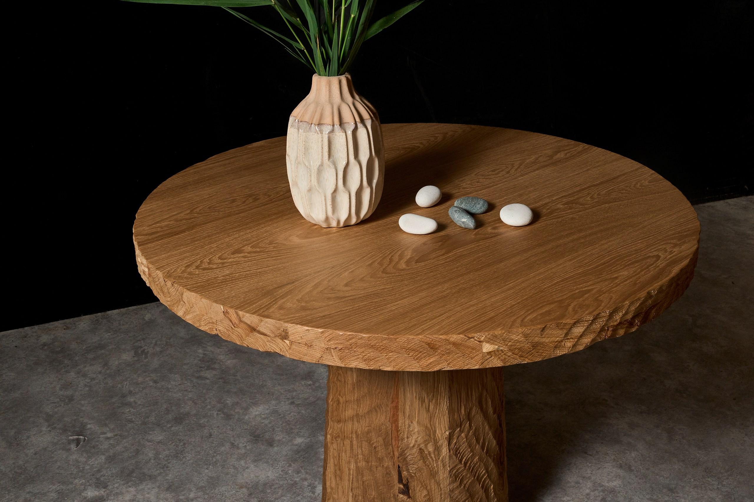 Moldovan Vintage Brutalist Style Sculpted Round Table in Aged Oak, 140cm For Sale