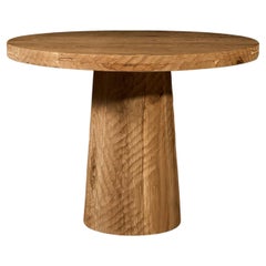 Vintage Brutalist Style Sculpted Round Table in Aged Oak, 140cm