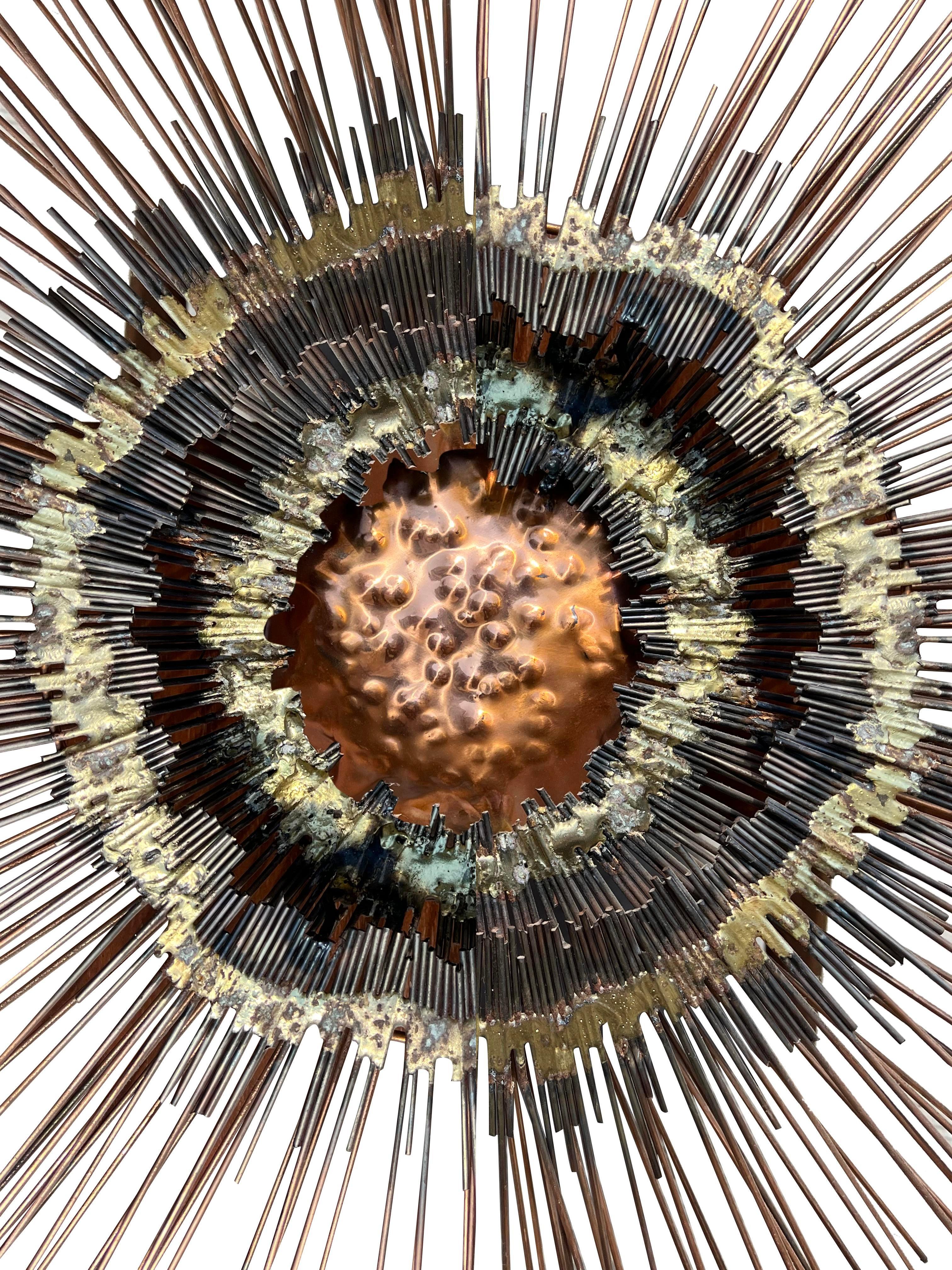 Vintage Brutalist Style Sunburst Wall Art Sculpture in Metal Copper For Sale 5