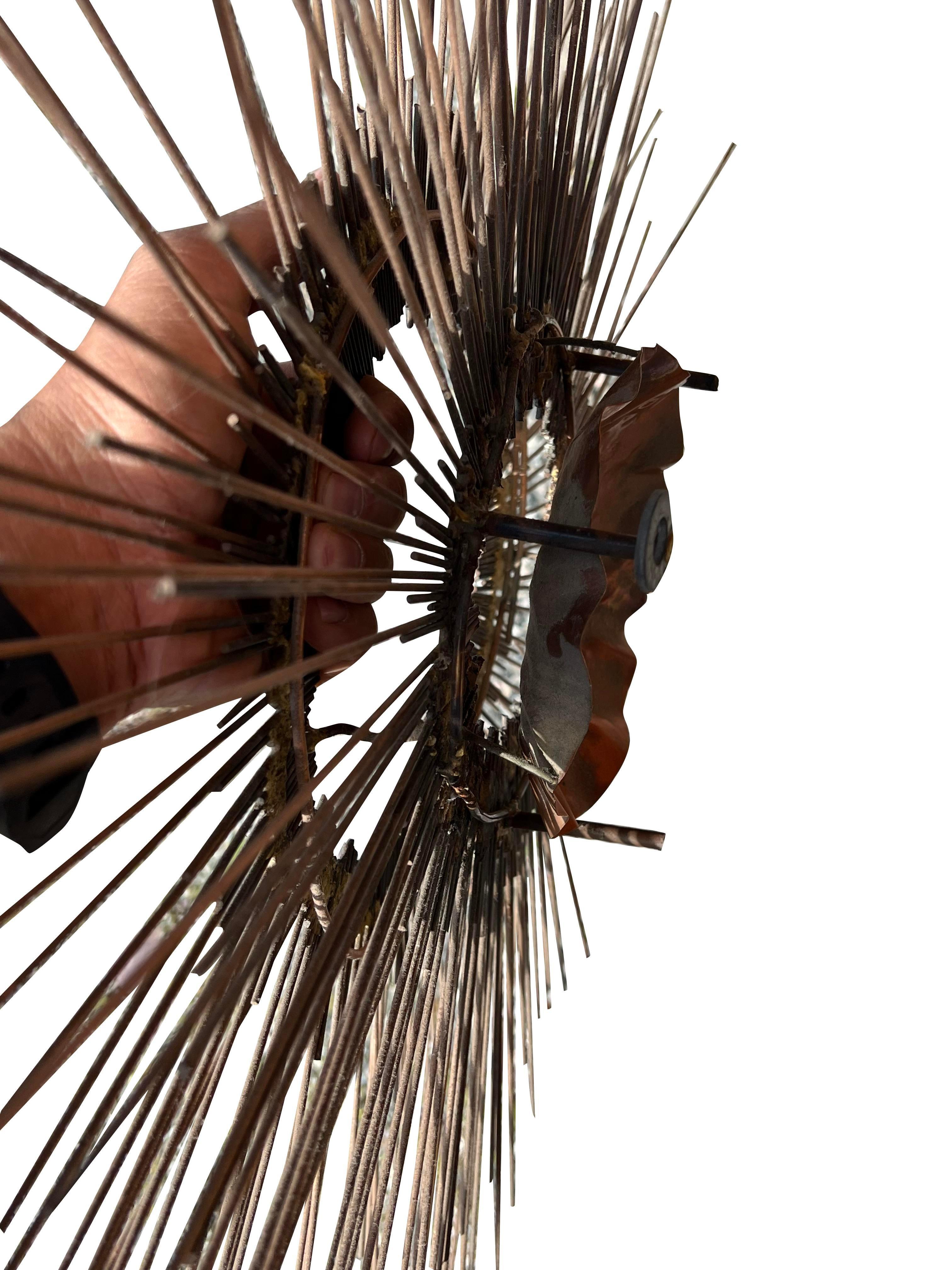 American Vintage Brutalist Style Sunburst Wall Art Sculpture in Metal Copper For Sale