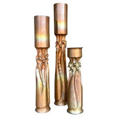 Retro Brutalist Thomas Roy Markuson Twisted Copper Candlesticks - Set of 3