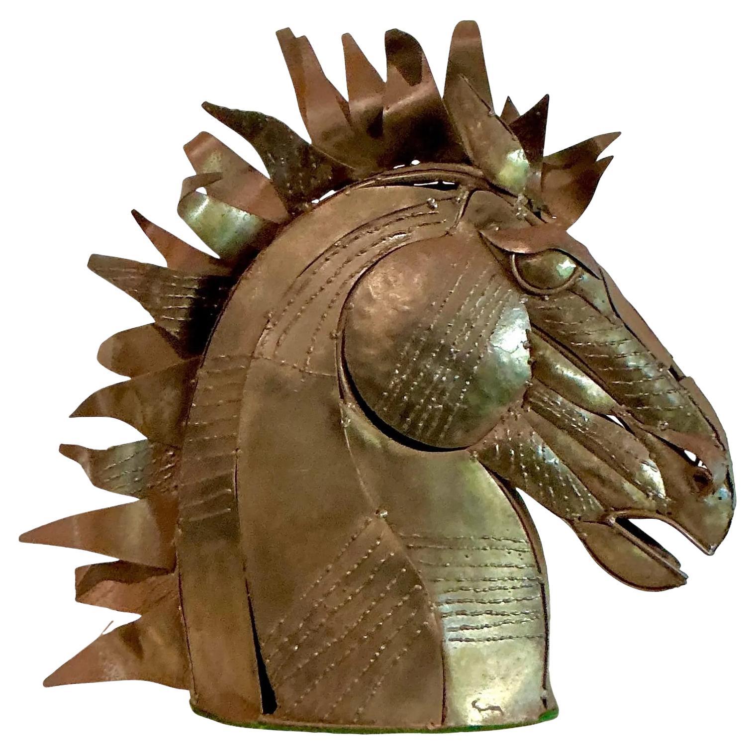 Vintage Brutalist Torch Cut Copper Horse Head (Tête de cheval en cuivre taillé au chalumeau)