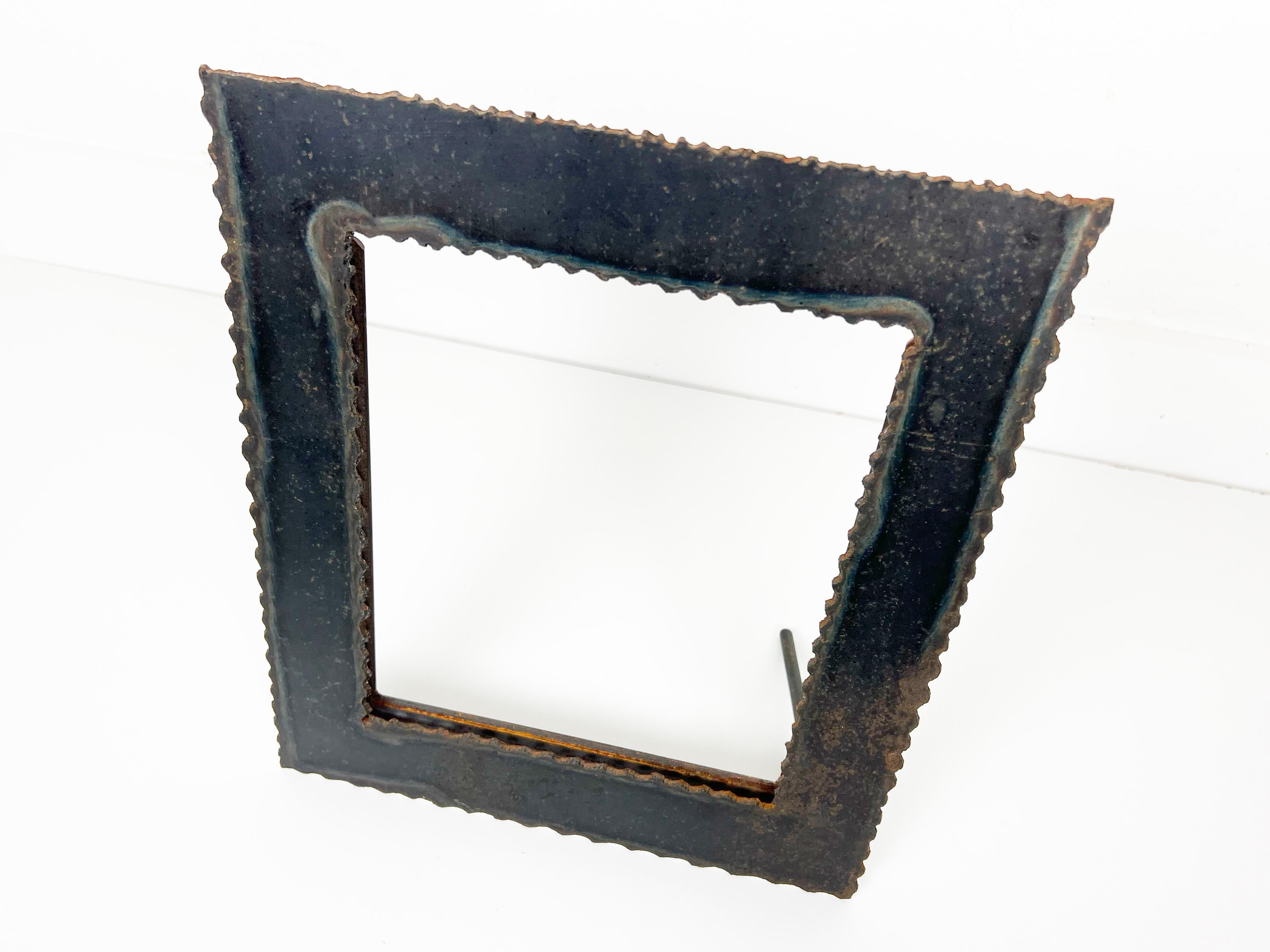 Mid-Century Modern Vintage Brutalist Torch Cut Metal Picture Frame For Sale