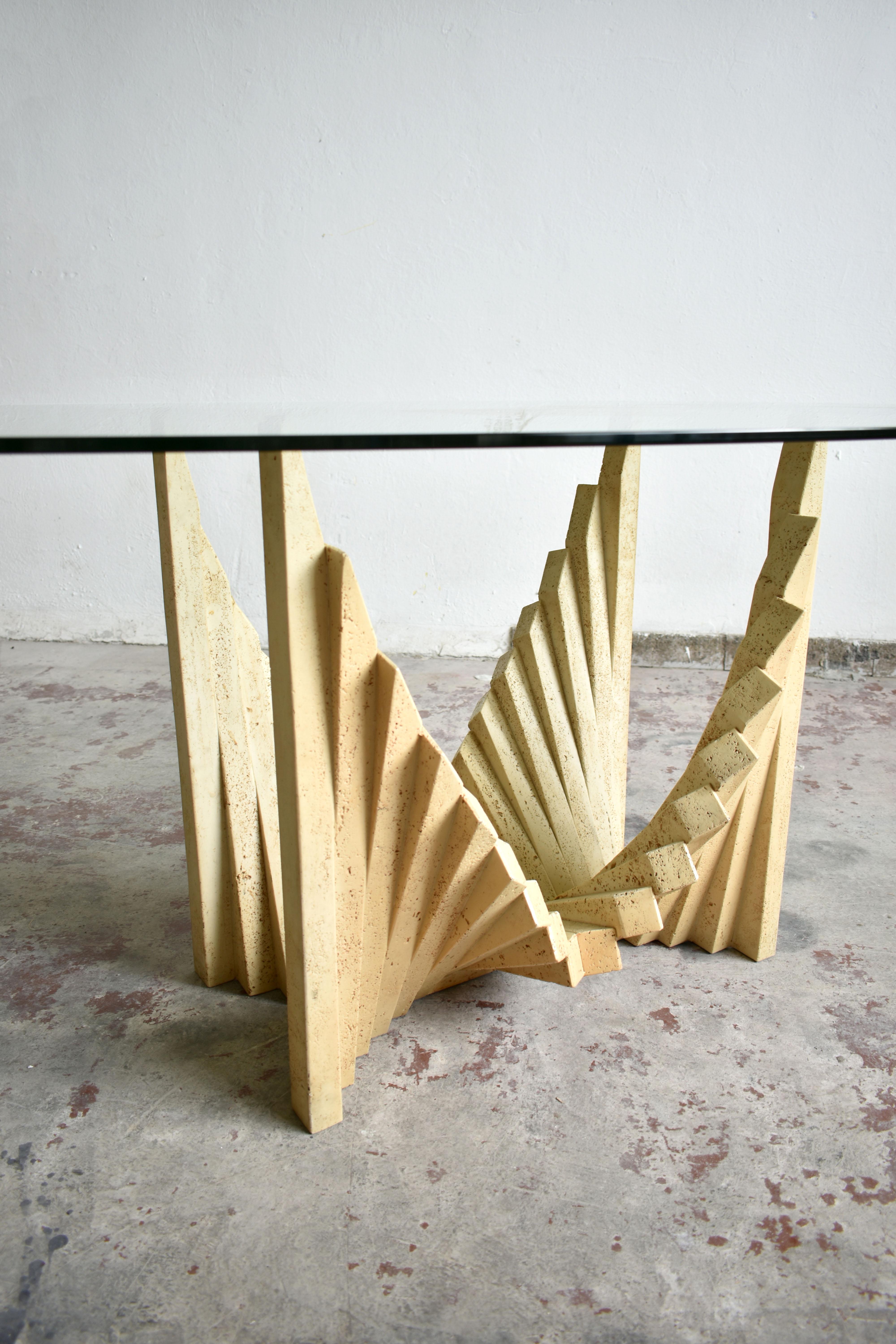 French Vintage Brutalist Travertine Oval Dining Table, France, 1970s