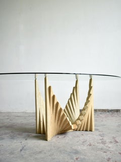 Vintage Brutalist Travertine Oval Dining Table, France, 1970s