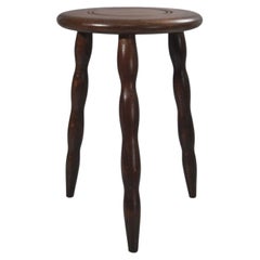 Vintage brutalist tripod stool or plant holder in turned wood