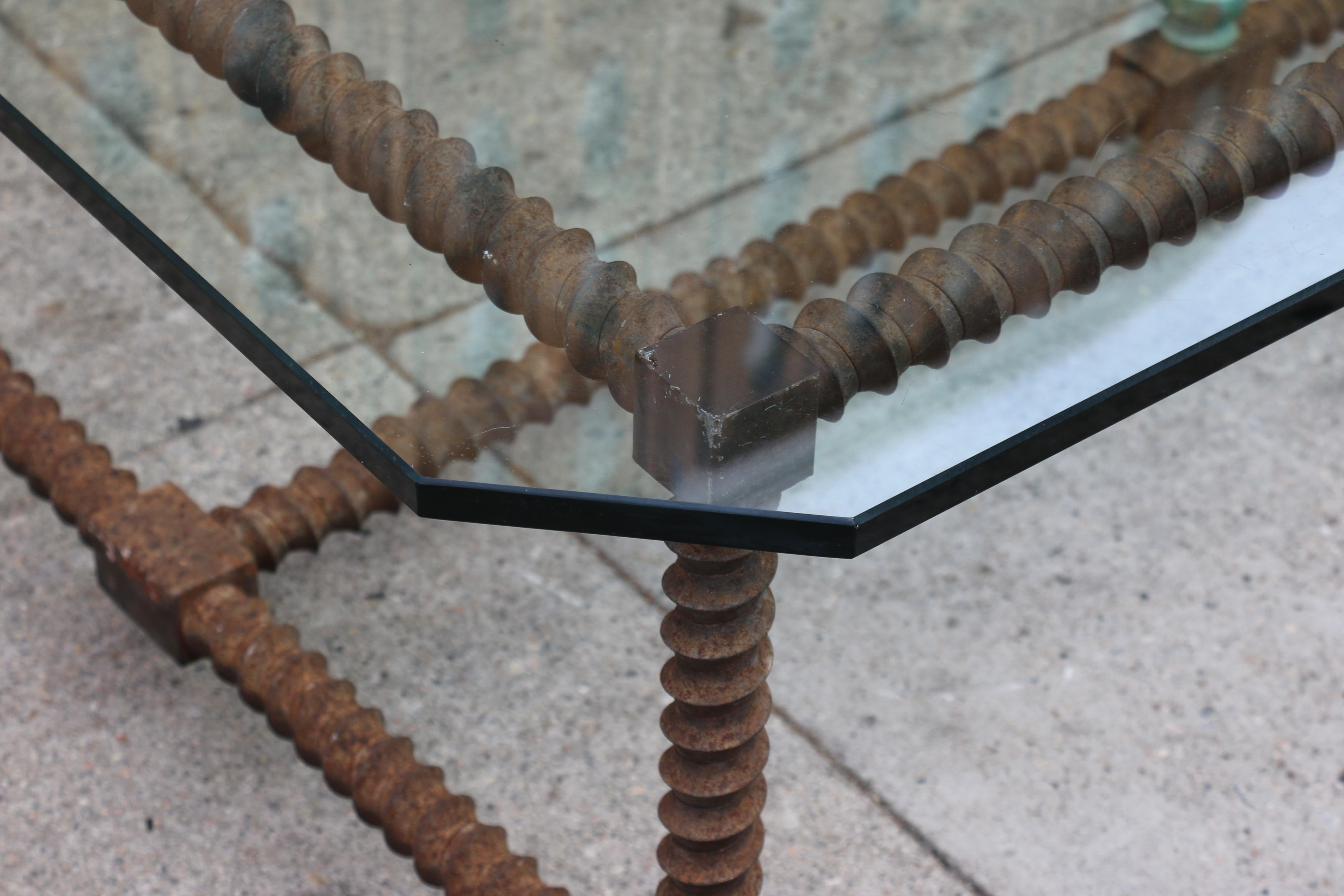Glass Vintage Brutalist Twisted Leg Metal Coffee Table