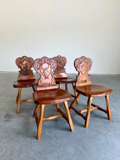 Vintage Brutalist Tyrolean Pine Dining Chairs, Set of 4