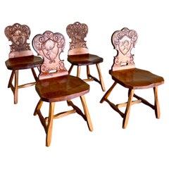 Vintage Brutalist Tyrolean Pine Dining Chairs, Set of 4
