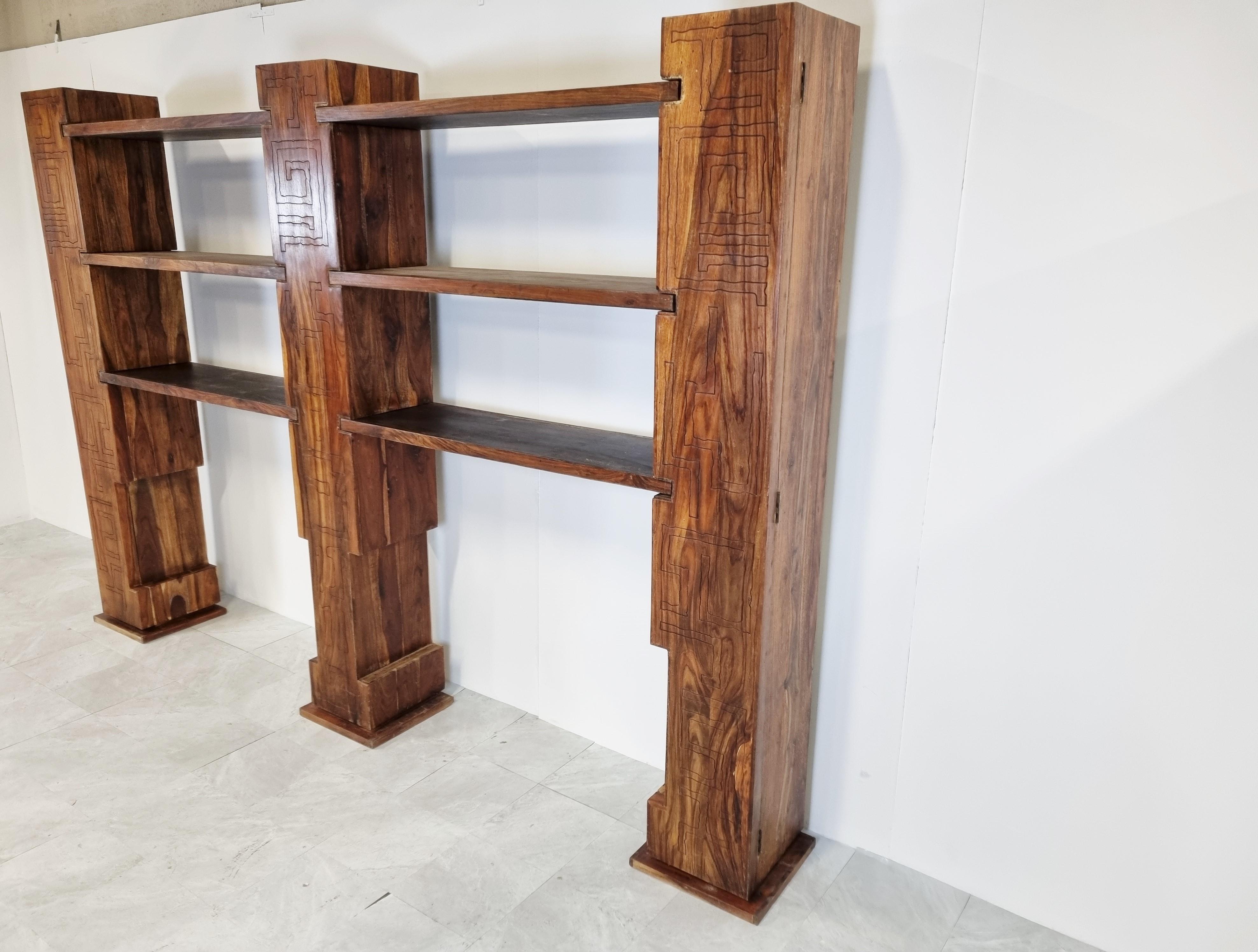 Wood Vintage Brutalist Wall Unit, 1960s For Sale