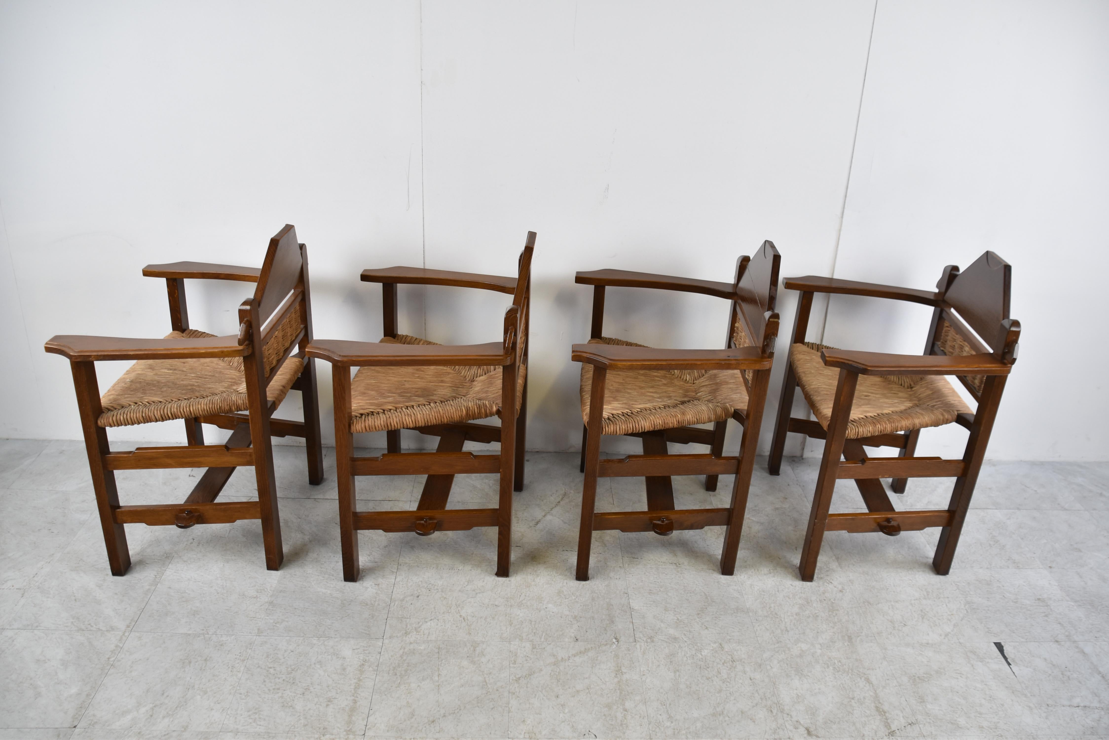 Mid-20th Century Vintage Brutalist Wicker Dining Chairs, 1950s