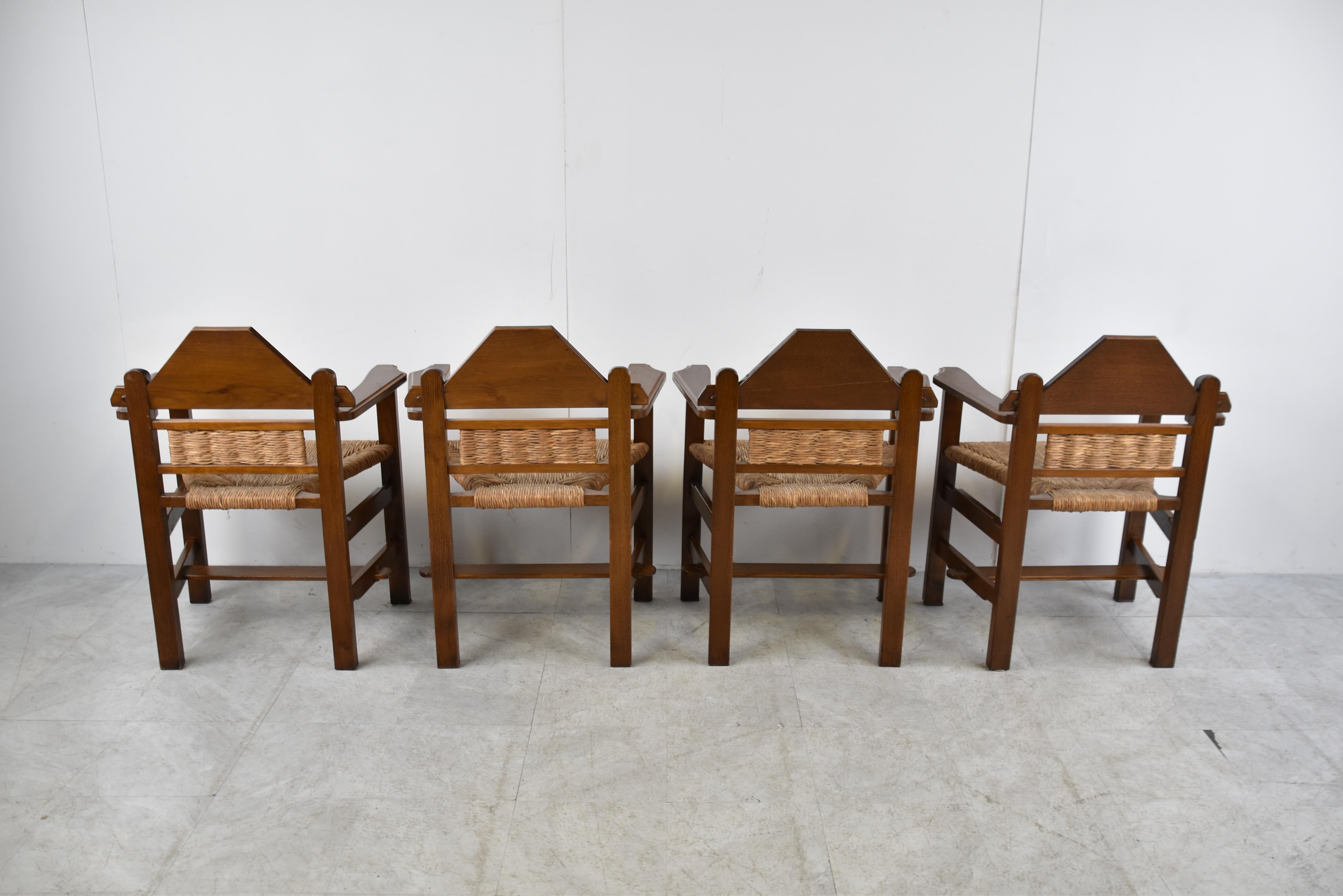 Vintage Brutalist Wicker Dining Chairs, 1950s 1