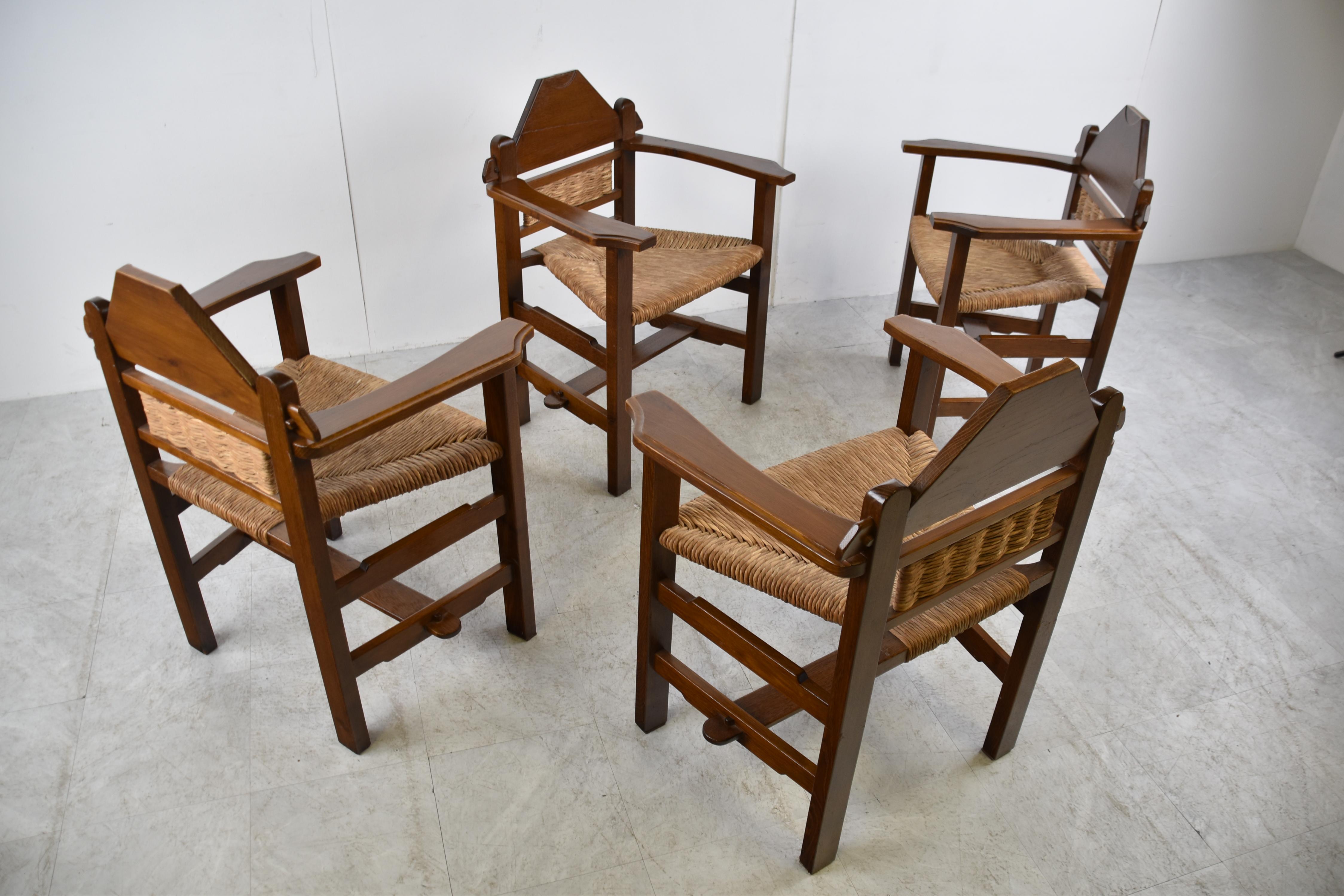 Vintage Brutalist Wicker Dining Chairs, 1950s 2