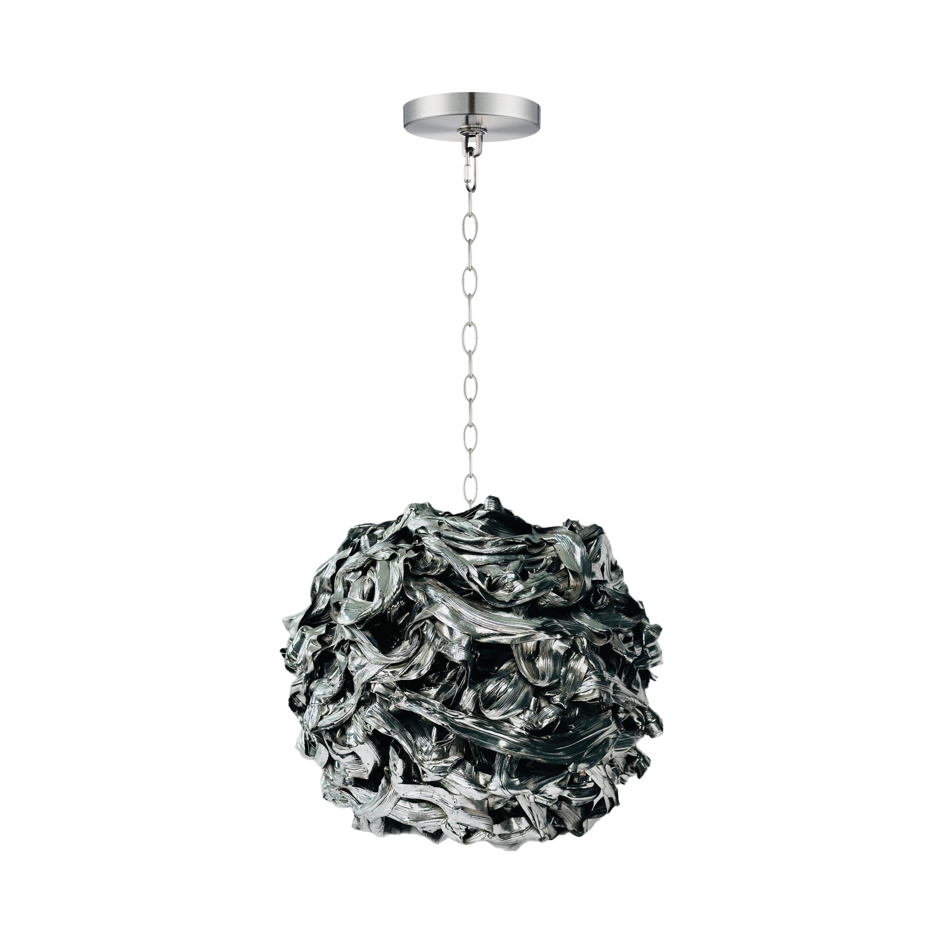 Vintage Brutalist with Sculpted Metallic Finish Pendant Light For Sale