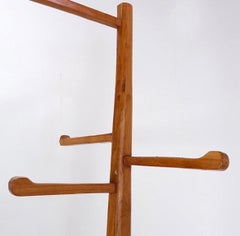 Vintage Brutalist Wood Coat Rack, Wabi Sabi Design, 186cm Tall